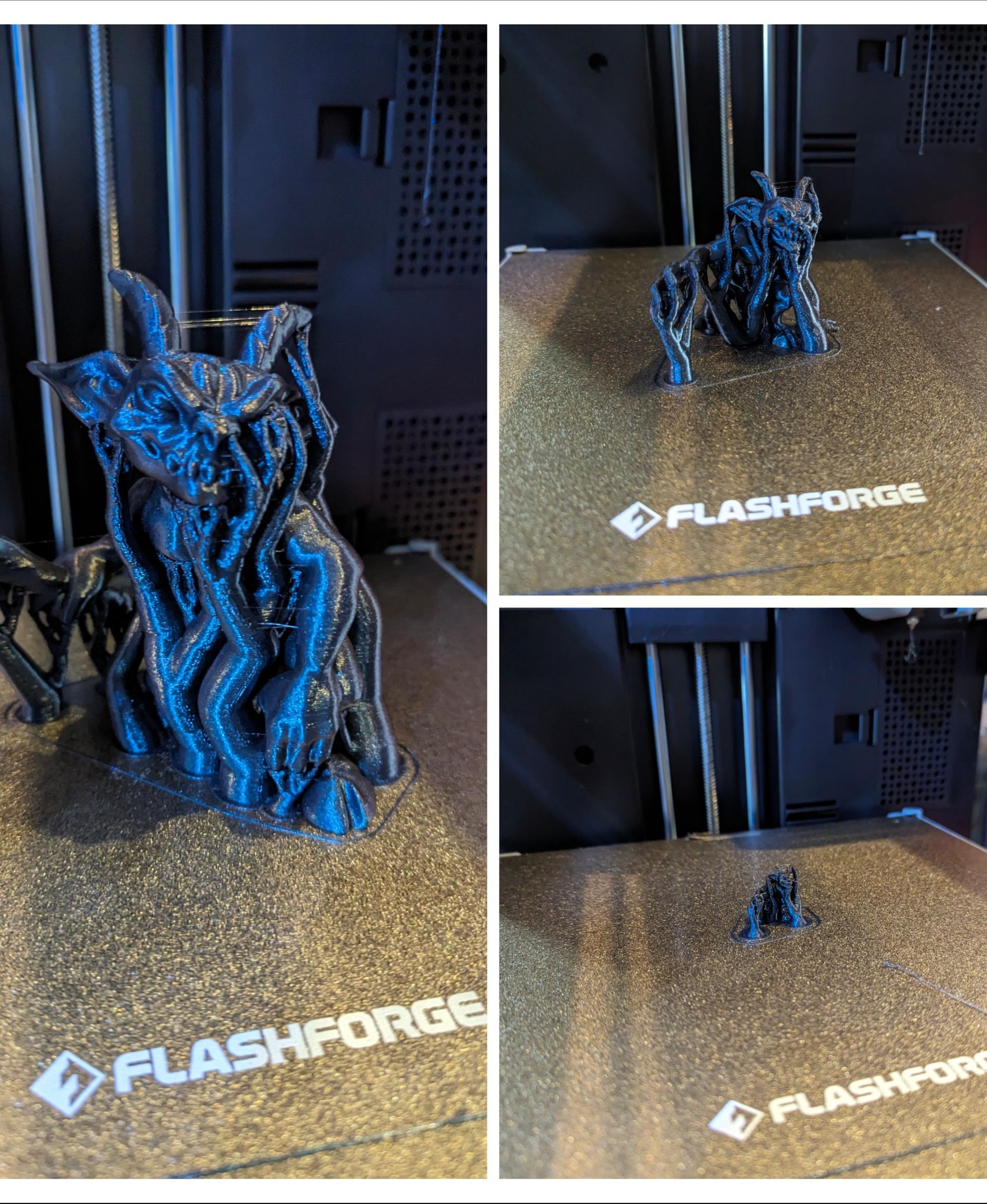 Imps - Set of three mischievous Imp models - Printed on the FlashForge ADM5 in Burnt Titanium
 
100%, 300%, and 500% - 3d model