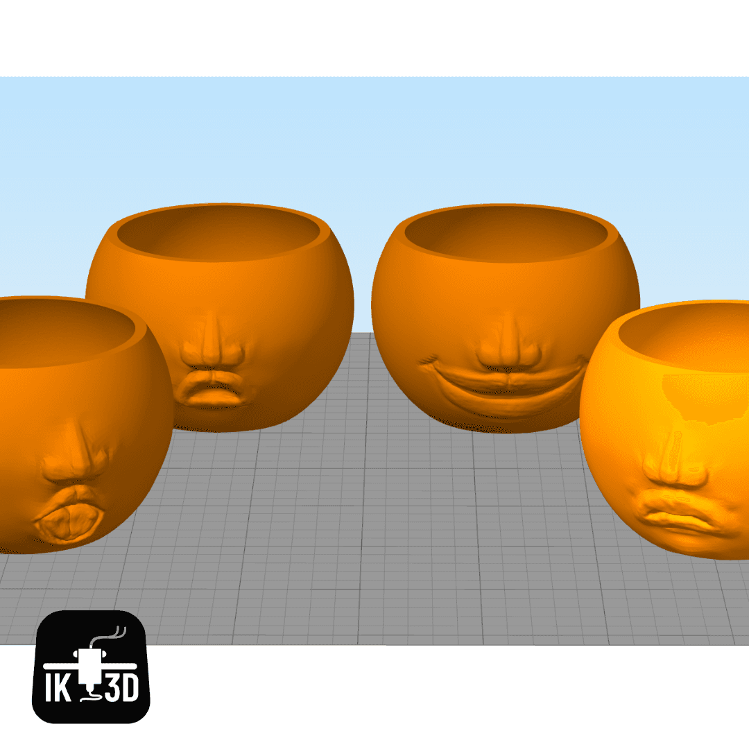 Funny Facial Expression Planters Set of 4 / Candle Holders / Containers 3d model