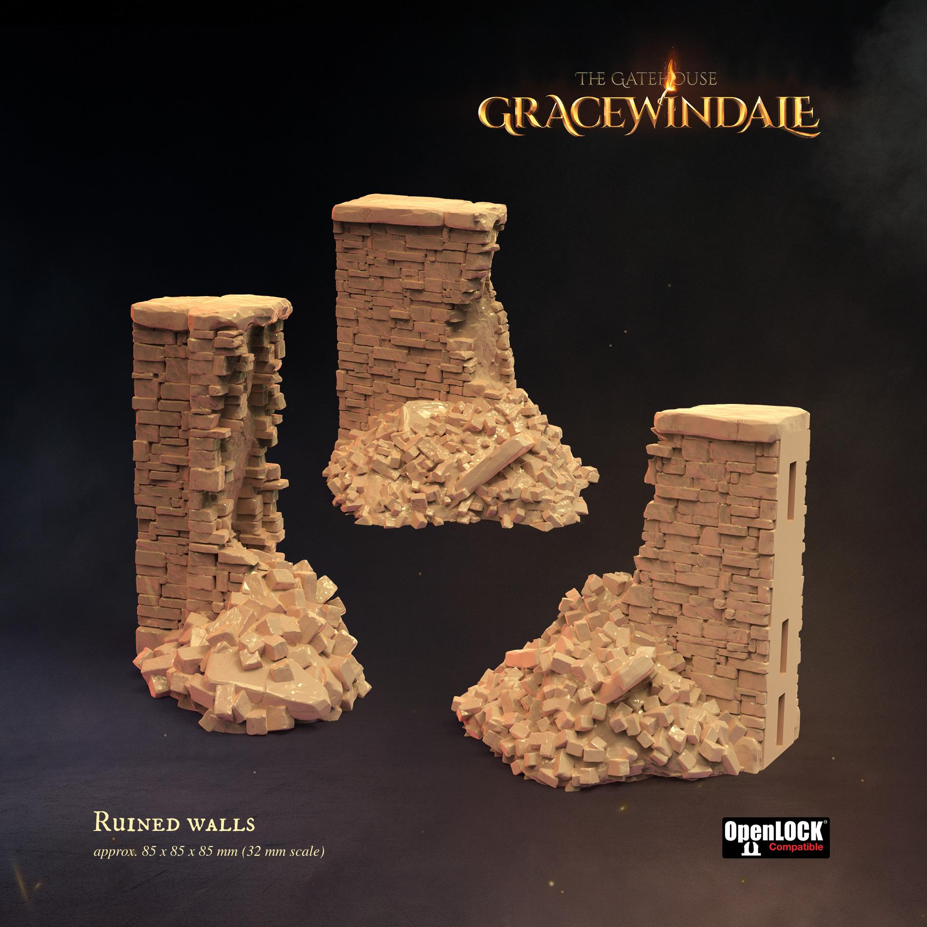 Gatehouse - Ruined Watchtower And Walls 3d model