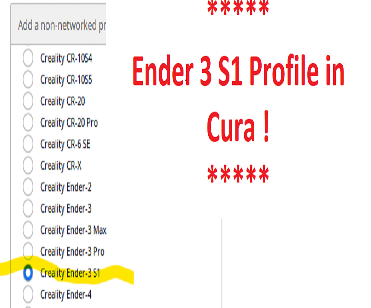 Adding the Ender 3 S1 printer profile in Cura 5 or 4.13 3d model