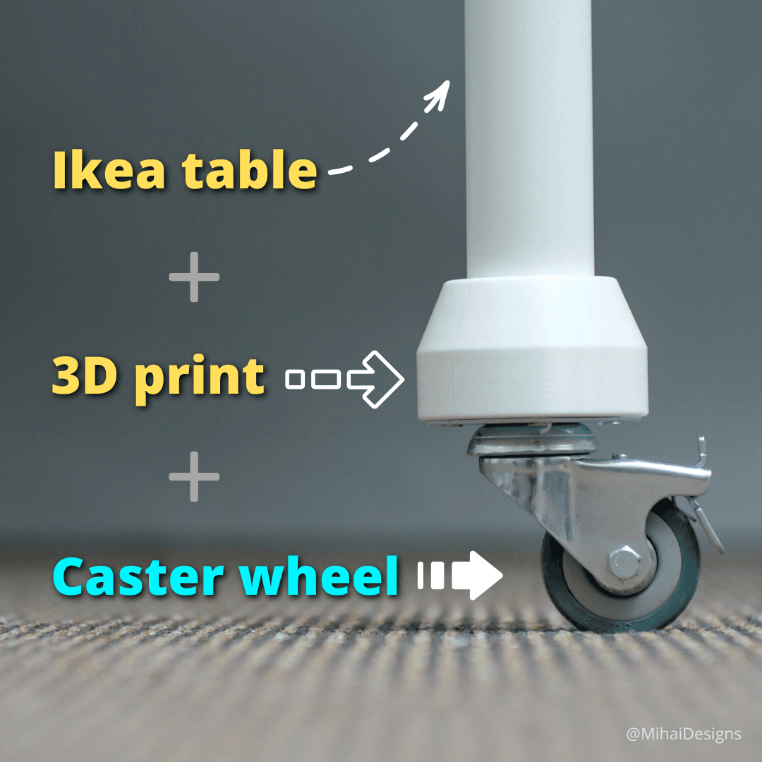 Ikea table caster wheel adapter - Practical Ikea hack. [See it in action!](https://youtu.be/5-J3KBxTkZ0) - 3d model