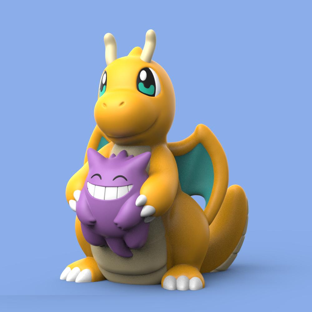 Chibi Dragonite with Gengar (Easy Print No Supports) 3d model