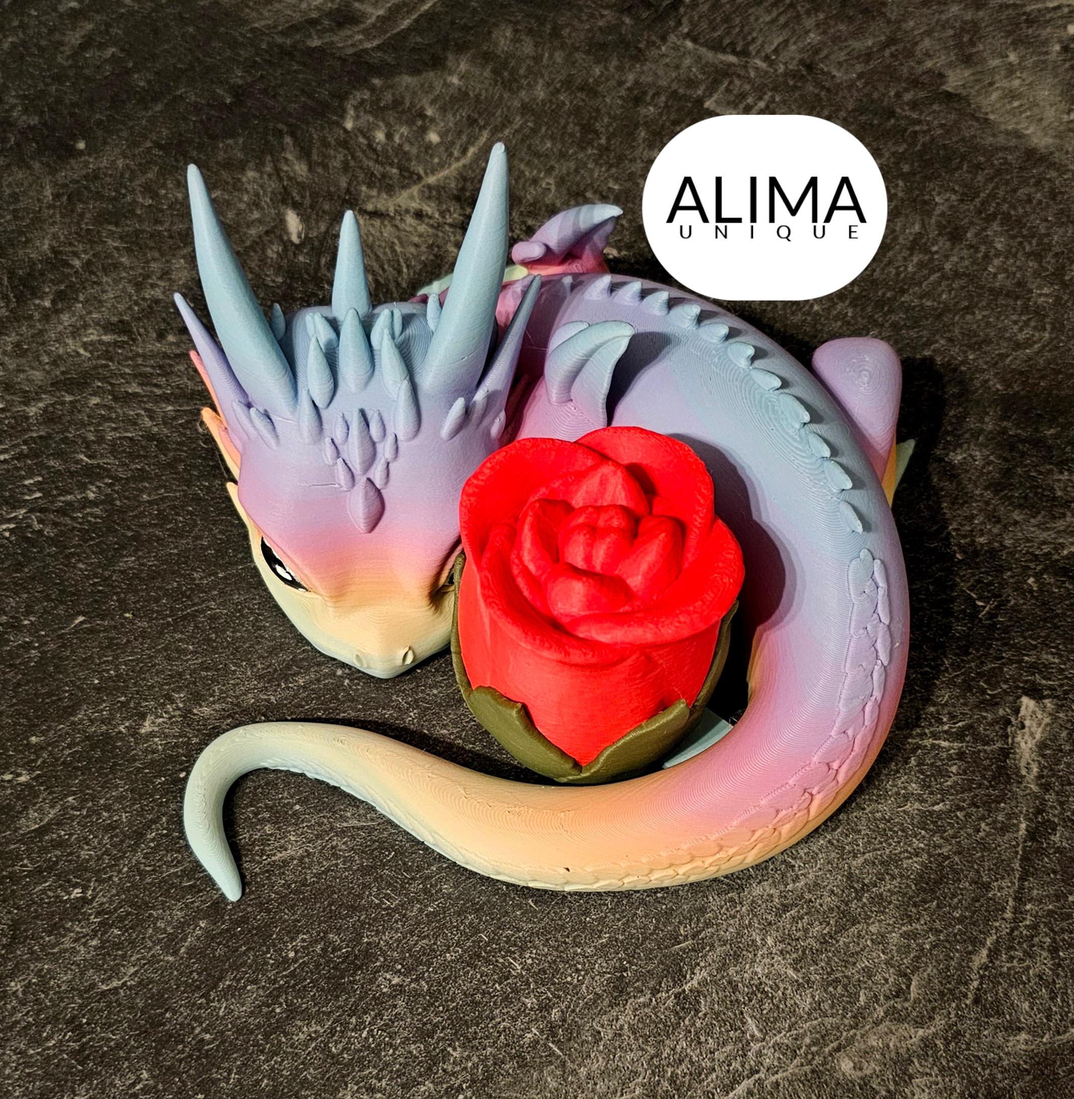 baby dragon with a rose - for valentine's Day 3d model