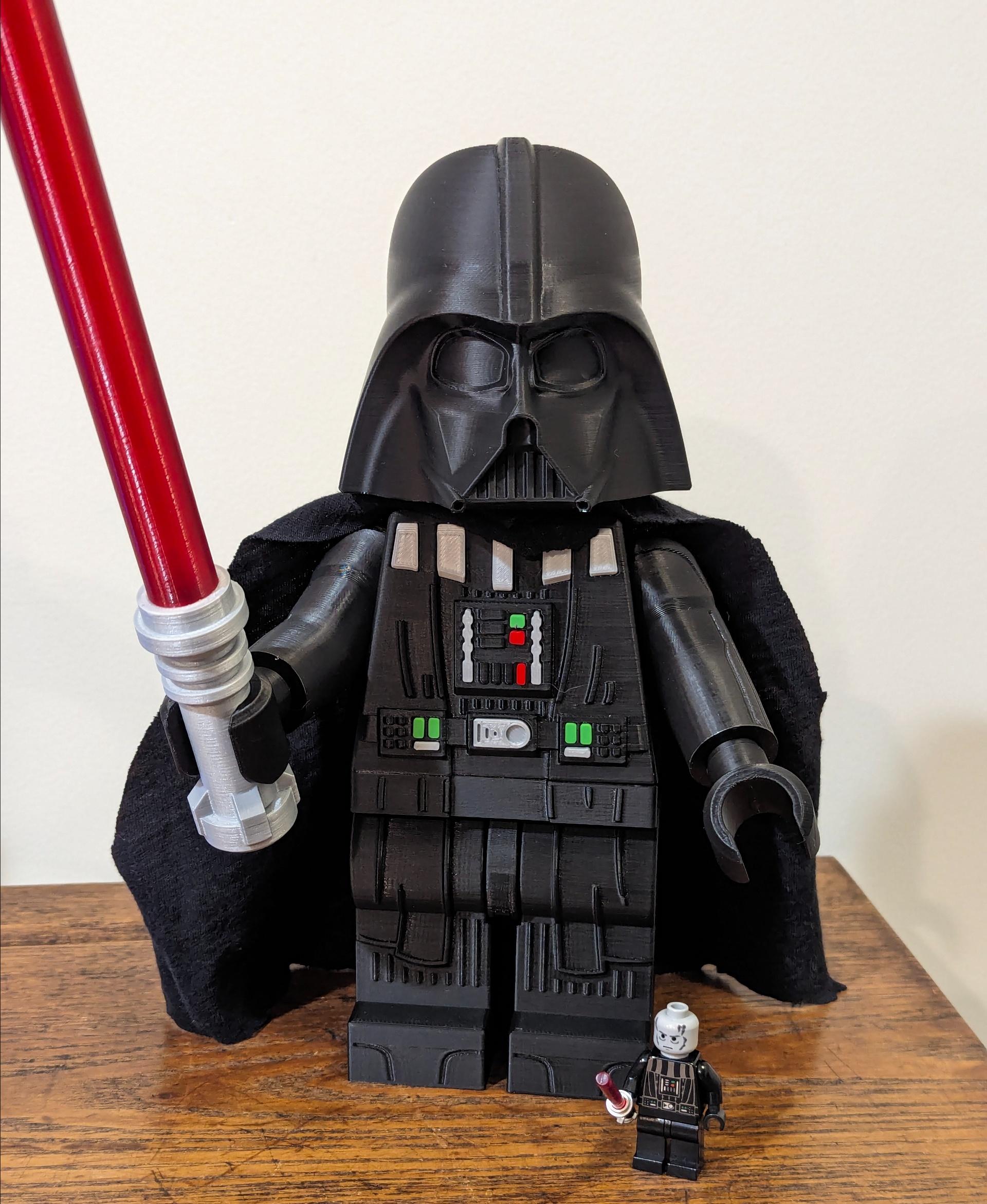 Darth Vader (6:1 LEGO-inspired brick figure, NO MMU/AMS, NO supports, NO glue) - Printed in
Printed Solid Black and Green
Polymaker Metallic Silver 
Prusament Lipstick Red
Coex Translucent Blood Red - 3d model
