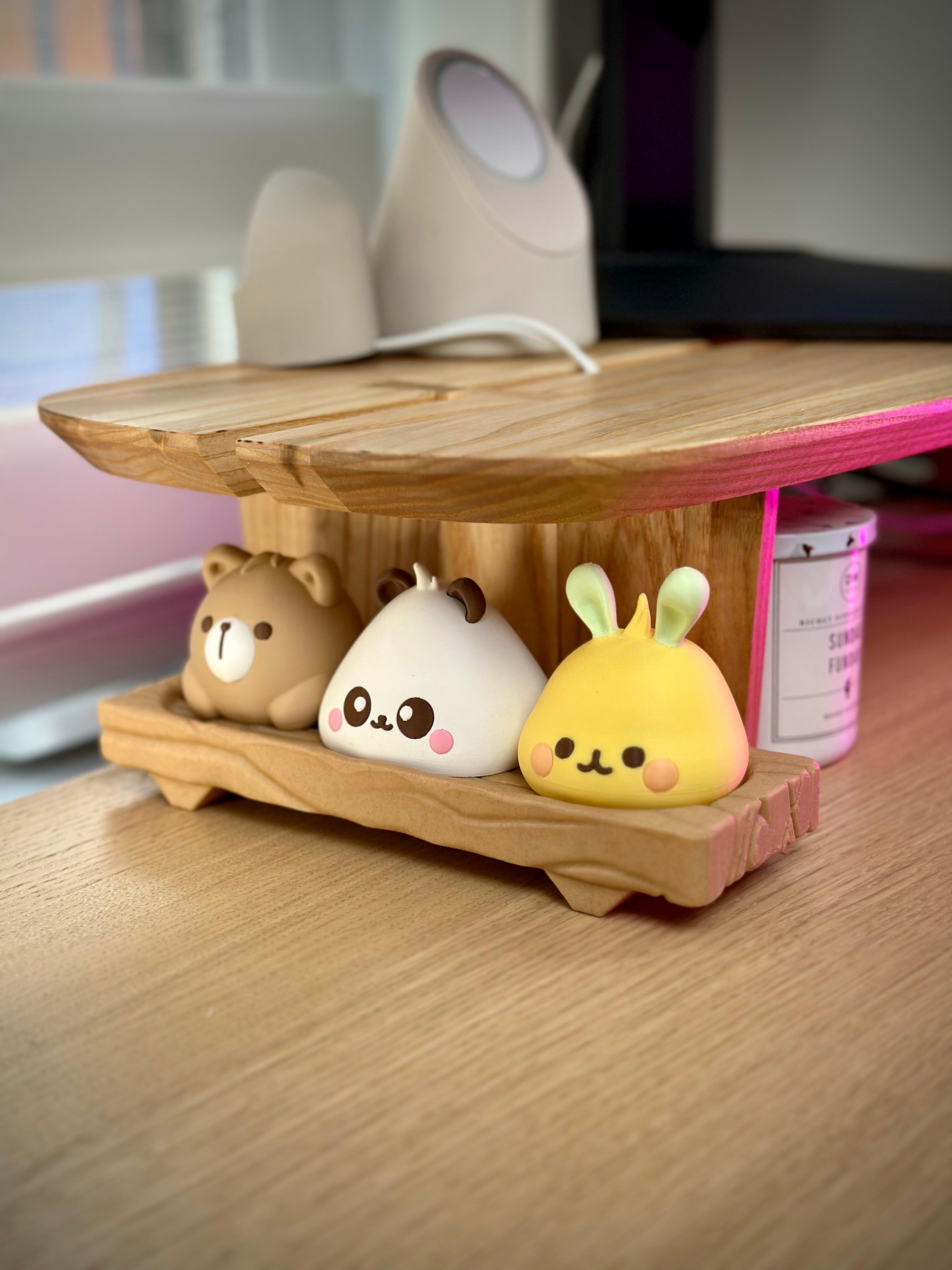 Kawaii Animal Bao on a Wooden Block 3d model