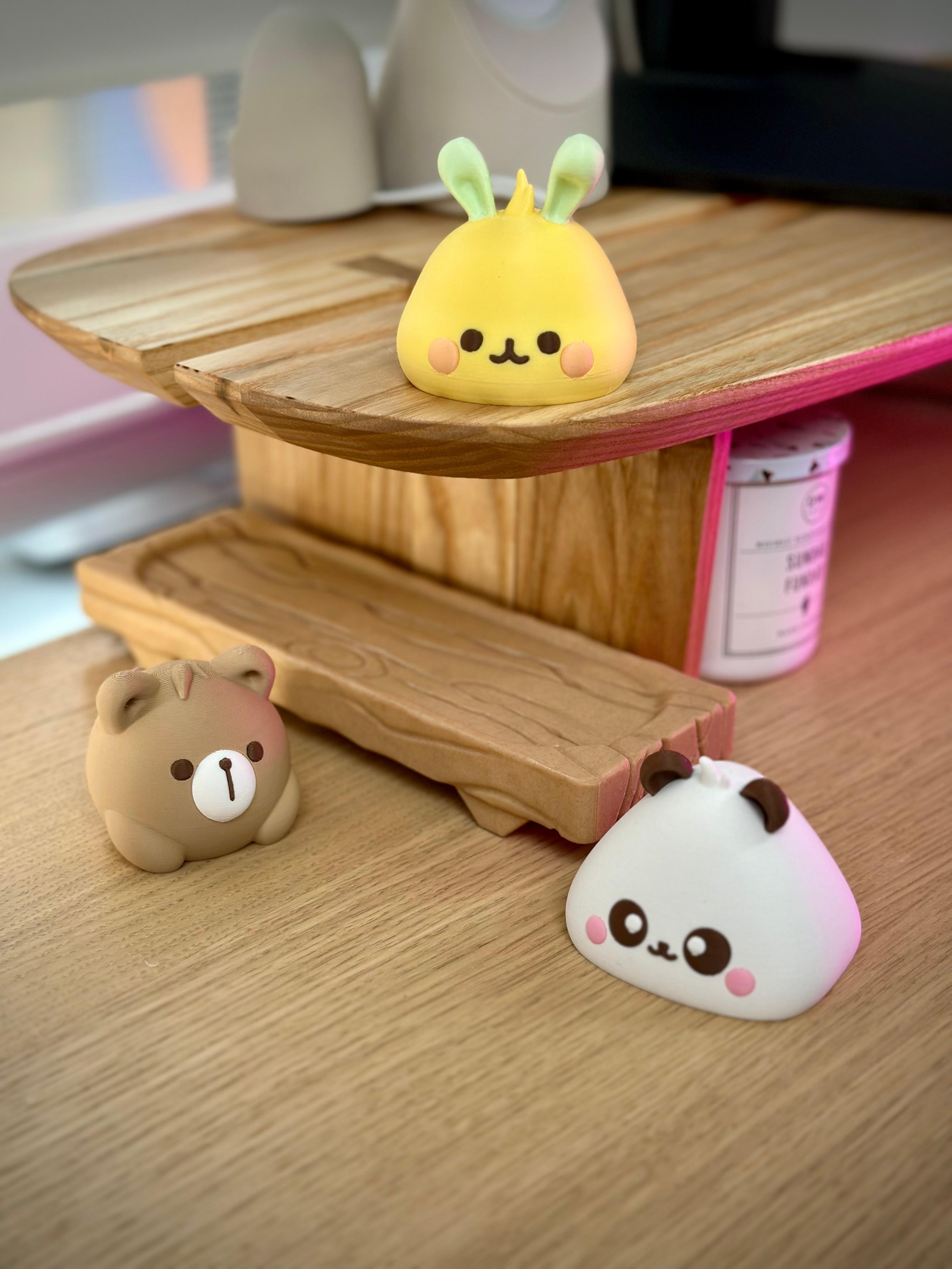 Kawaii Animal Bao on a Wooden Block 3d model
