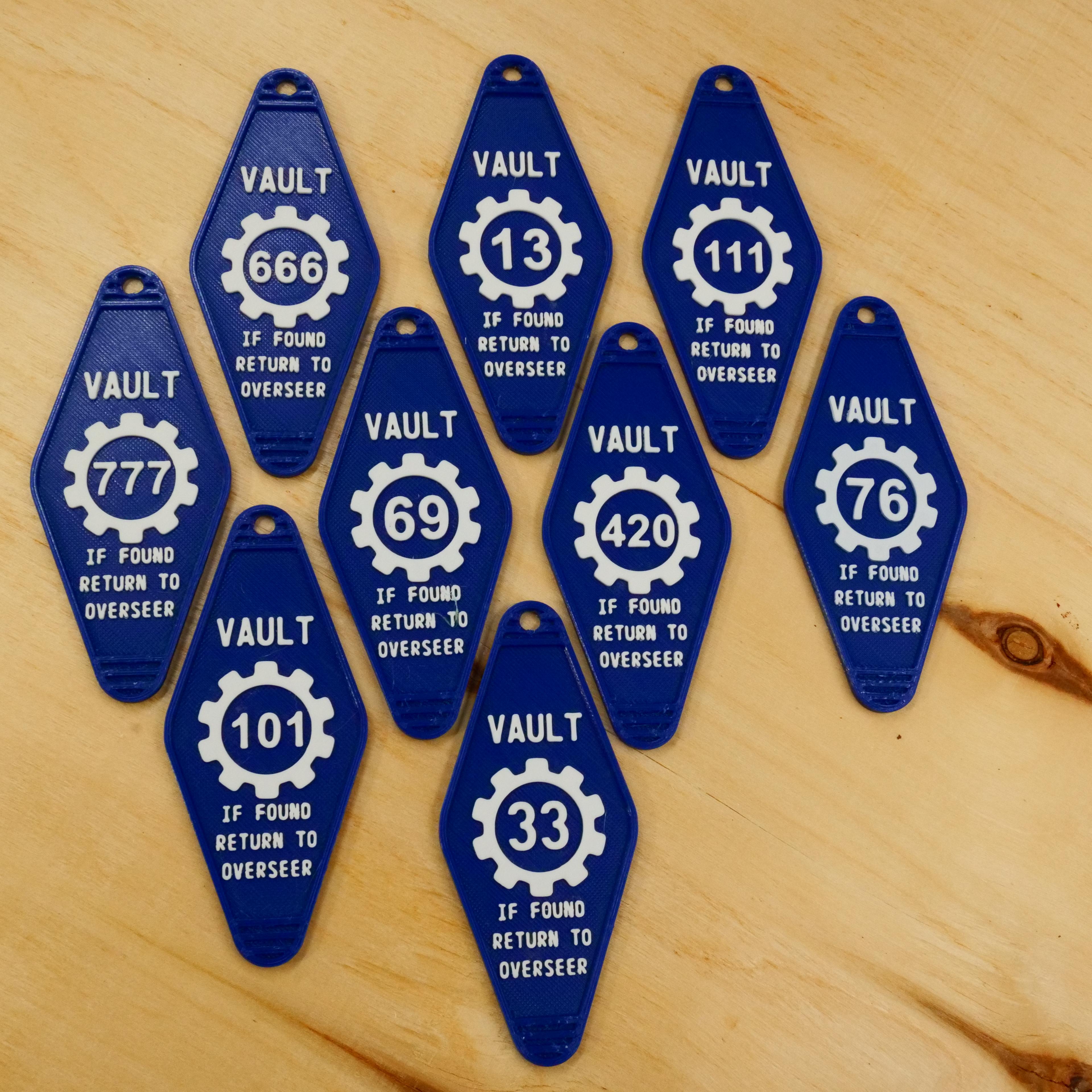 Fallout Inspired Vault Key Fob Assortment - Print in place 3d model