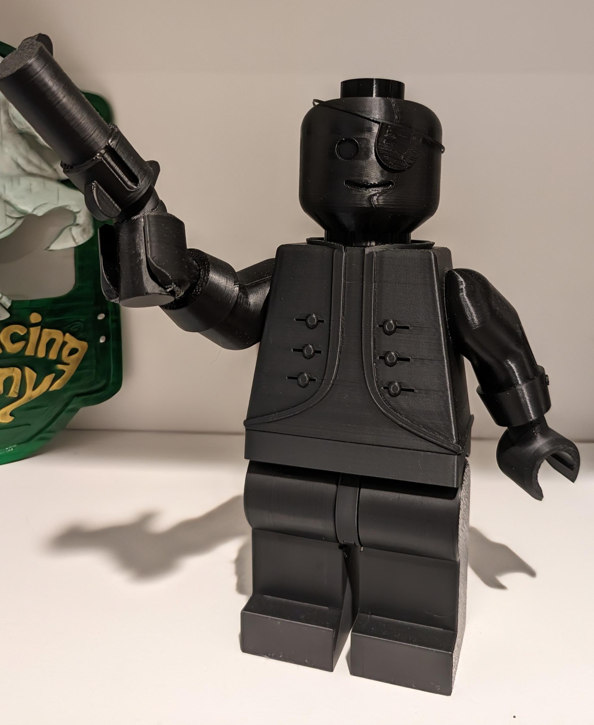 Generic Figure (6:1 LEGO-inspired brick figure, NO MMU/AMS, NO supports, NO glue) - face ended up with a bit of weird line down one side, but it's ok, I put an eye patch over it and it's just an on-brand scar now - 3d model