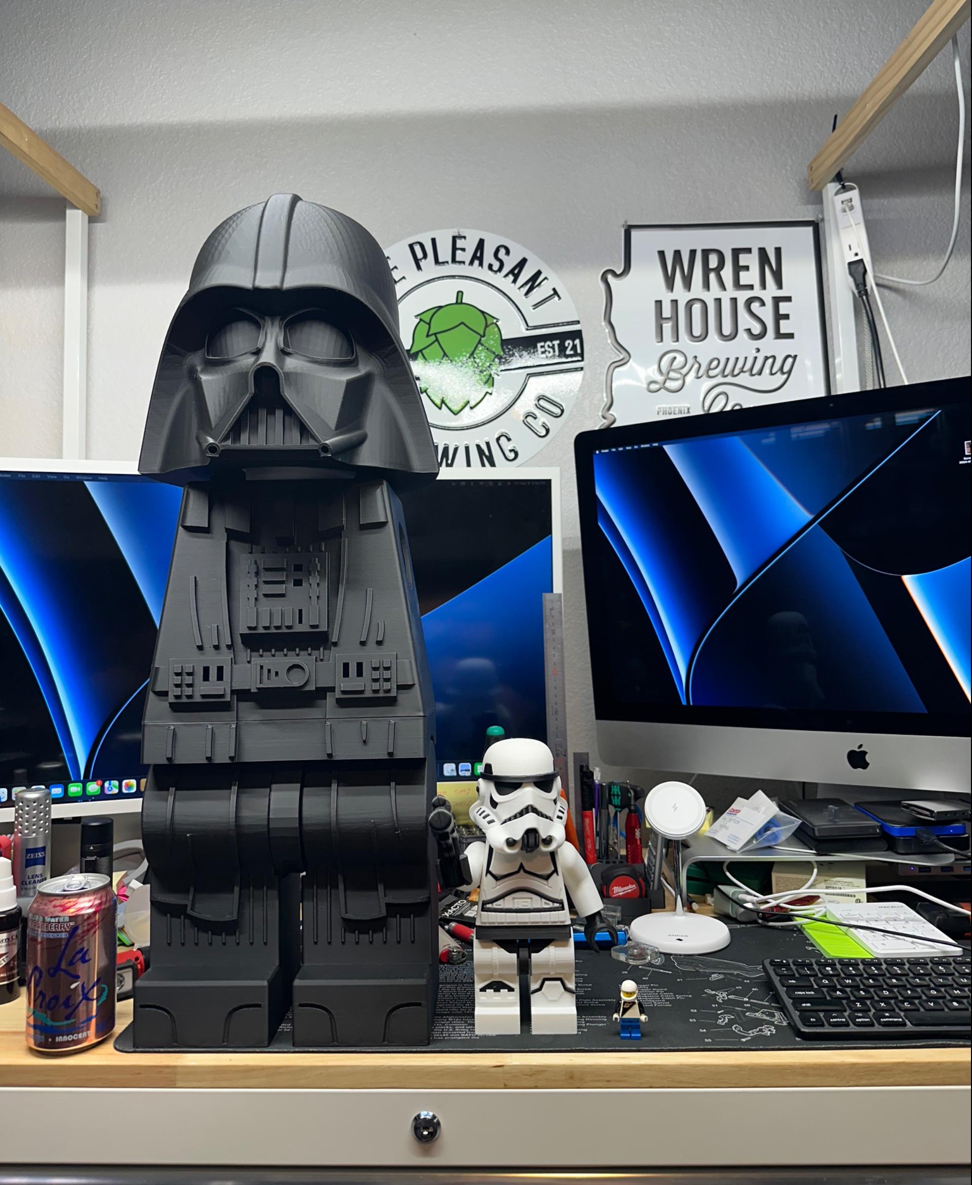 Darth Vader (6:1 LEGO-inspired brick figure, NO MMU/AMS, NO supports, NO glue) - 12oz can, 100% scale storm trooper and regular Lego dude for scale.  - 3d model