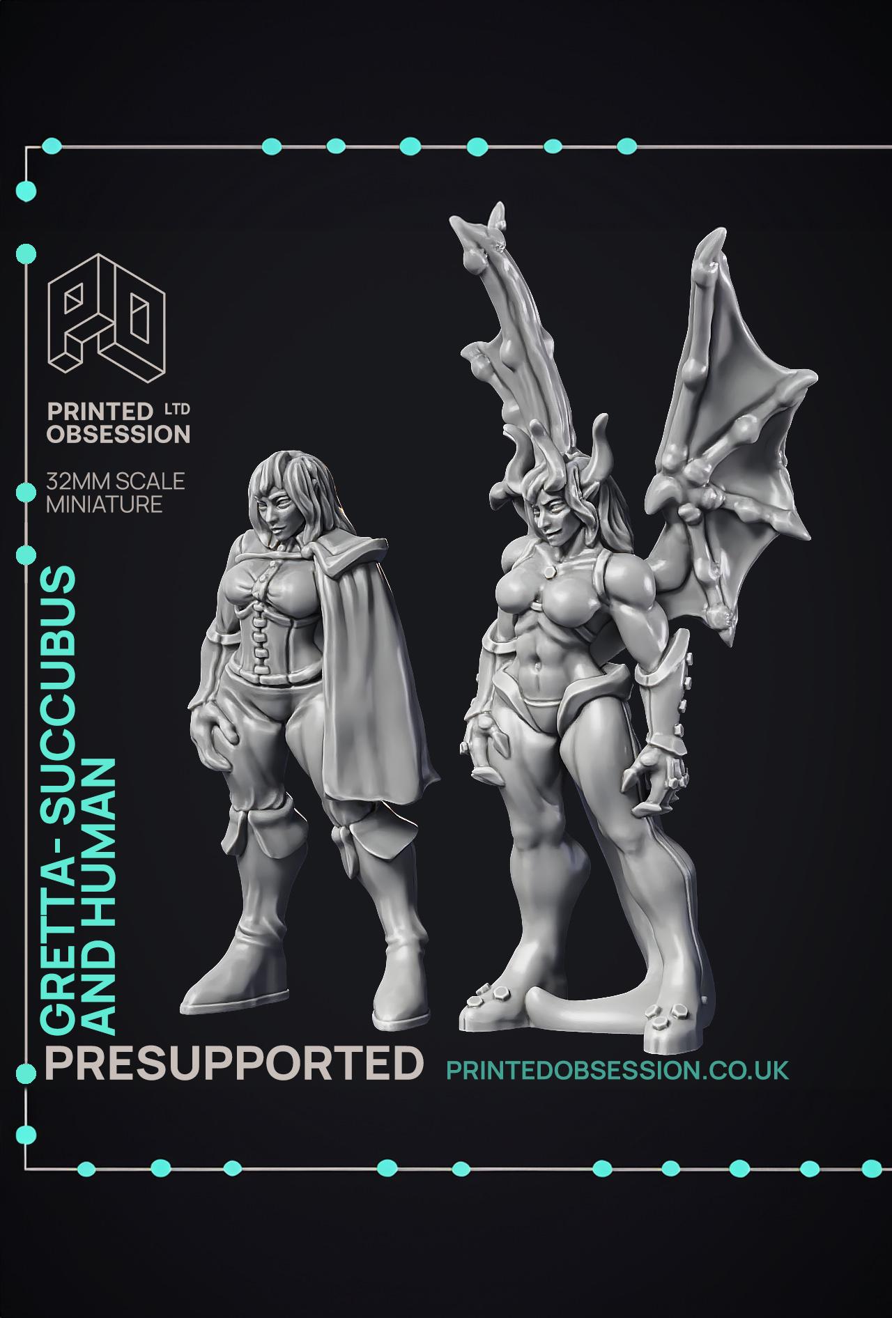 Succubus & human 'Gretta' - 2 Models - PRESUPPORTED - Hell Hath No Fury - 32mm scale  3d model