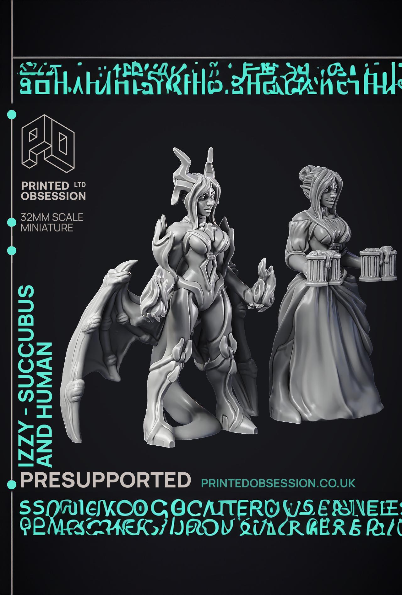 Succubus & human 'Izzy' - 2 Models - PRESUPPORTED - Hell Hath No Fury - 32mm scale  3d model