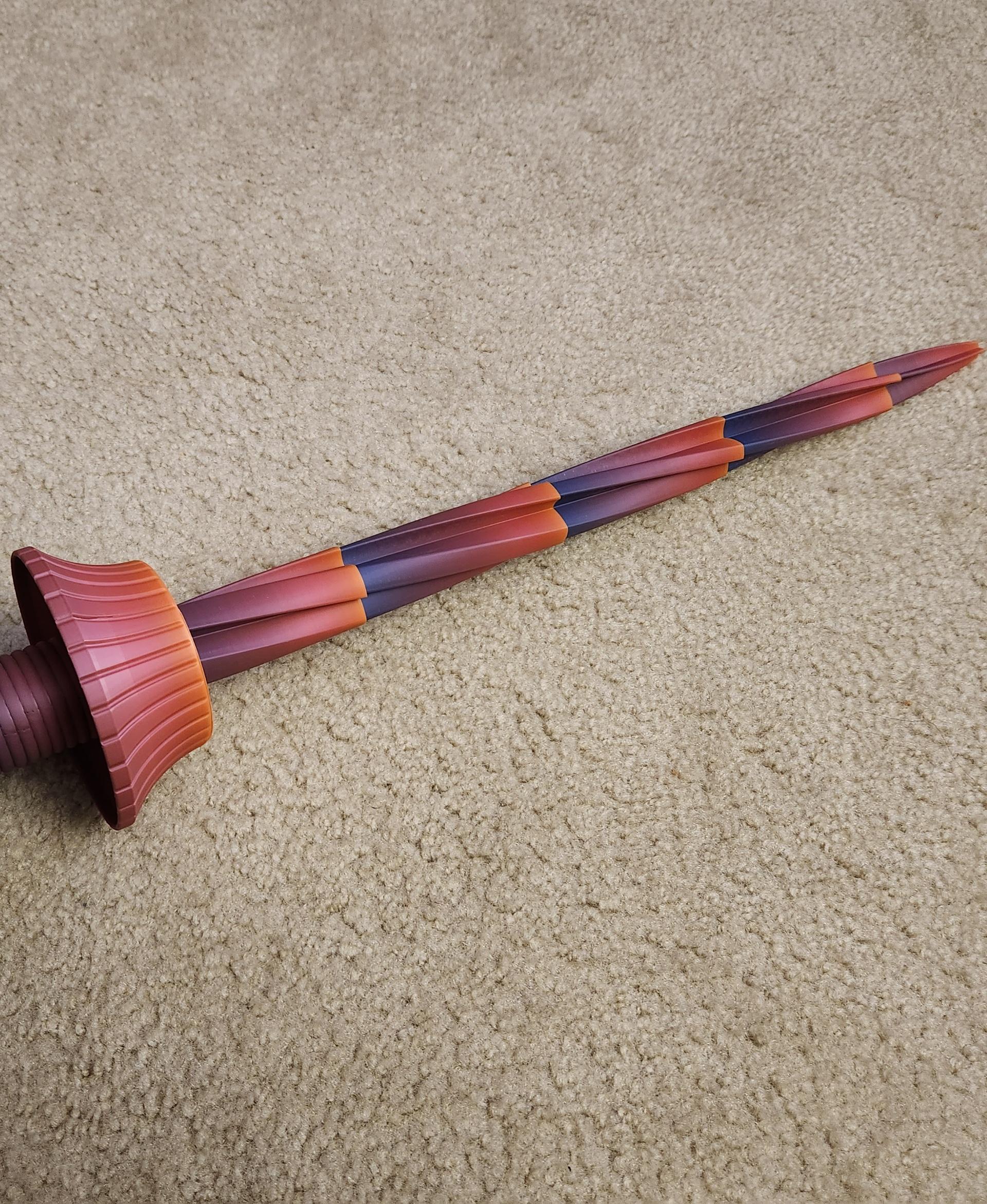 Collapsing Drill Sword Print-in-Place - Creality rainbow filament on Bambu Lab X1C - blade extended - 3d model