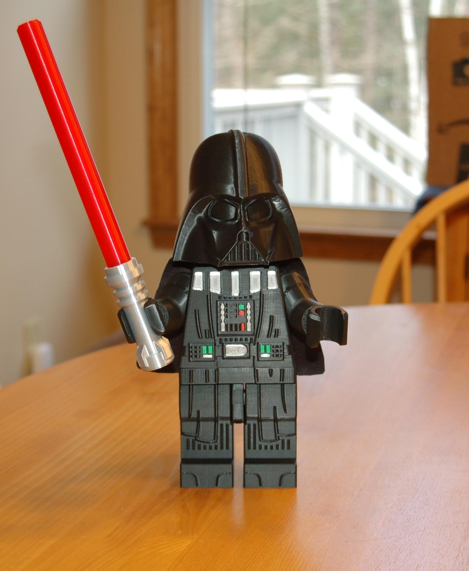 Darth Vader (6:1 LEGO-inspired brick figure, NO MMU/AMS, NO supports, NO glue) - Here is my model.  Used a translucent red for the light saber. - 3d model