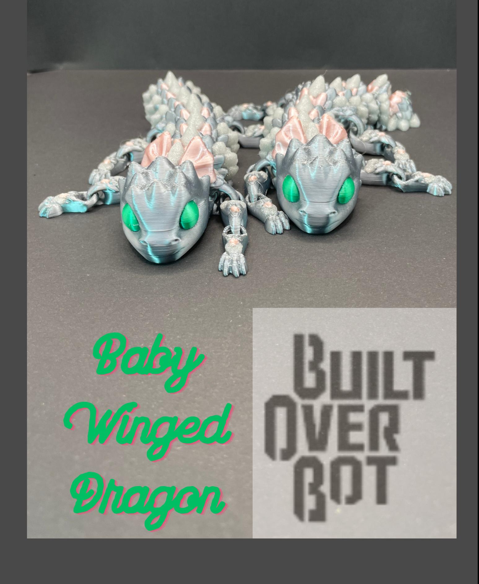 Baby Dragon Articulated with wings - Polymaker Silk Chrome, Green and Rose - 3d model