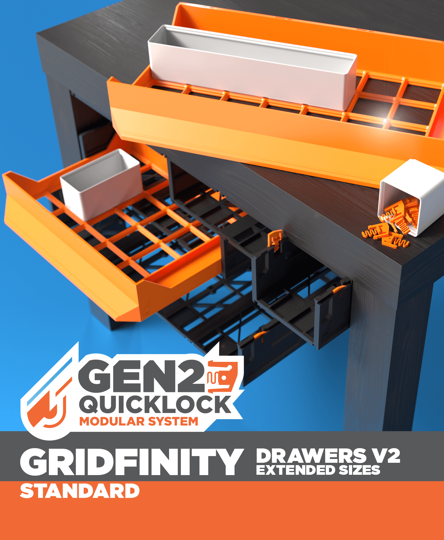 GEN2 Gridfinity Drawers V2 - Extended Sizes 3d model