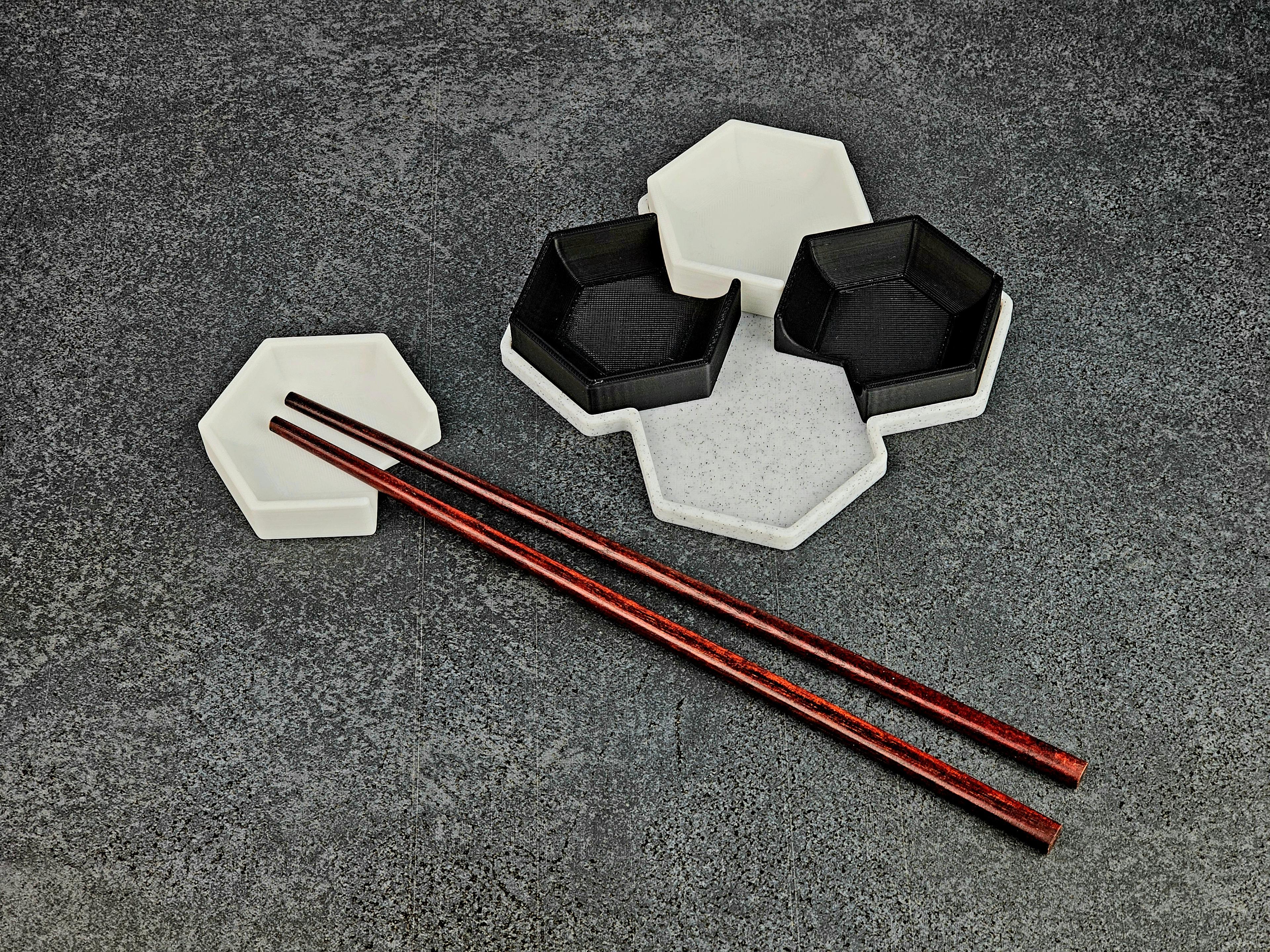 Chopstick Rest with Tray in Modern Minimalist Hexagonal Design 3d model