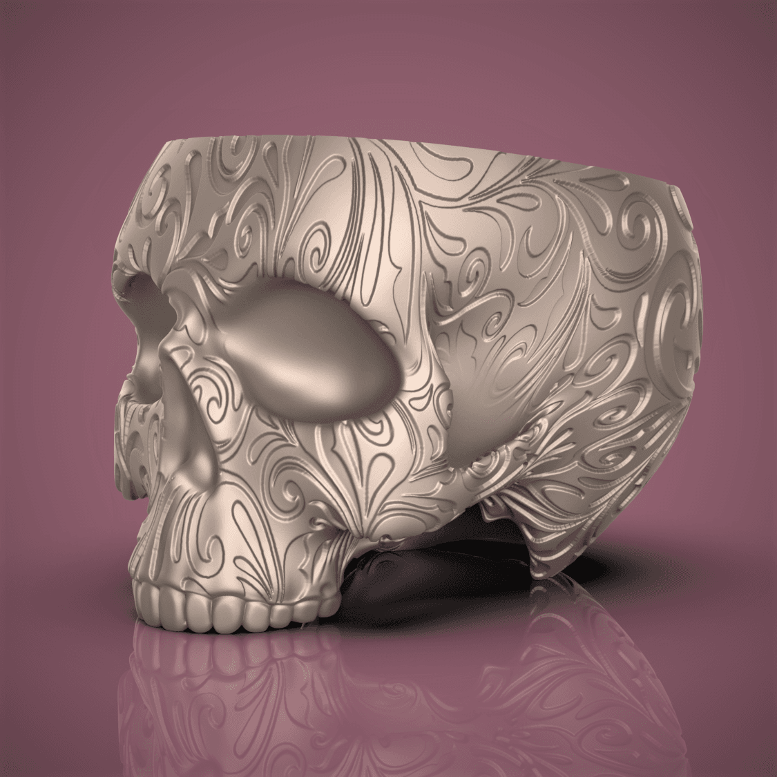 Vintage Swirl Skull Planter-Bowl 3d model