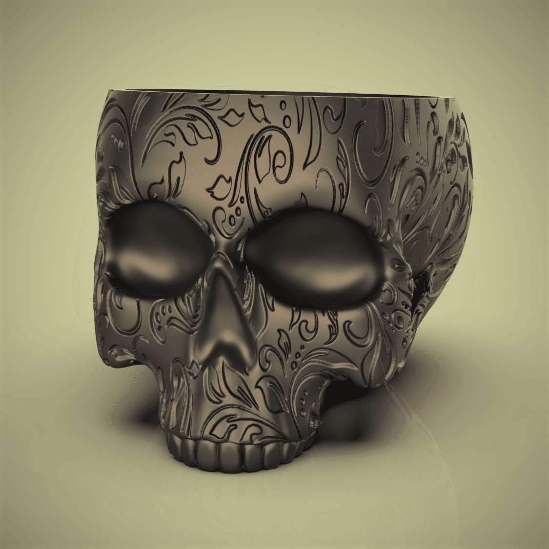 Swirly Leaves Skull Planter-Bowl 3d model