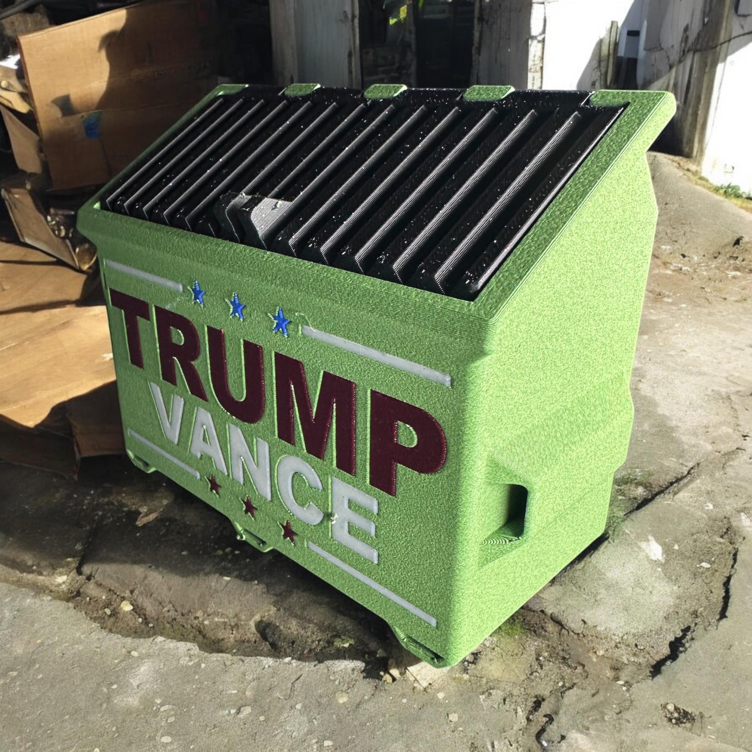 The TRUMPSTER Realistic, ballot box, dumpster with moving lid, functional desk, print 3d model