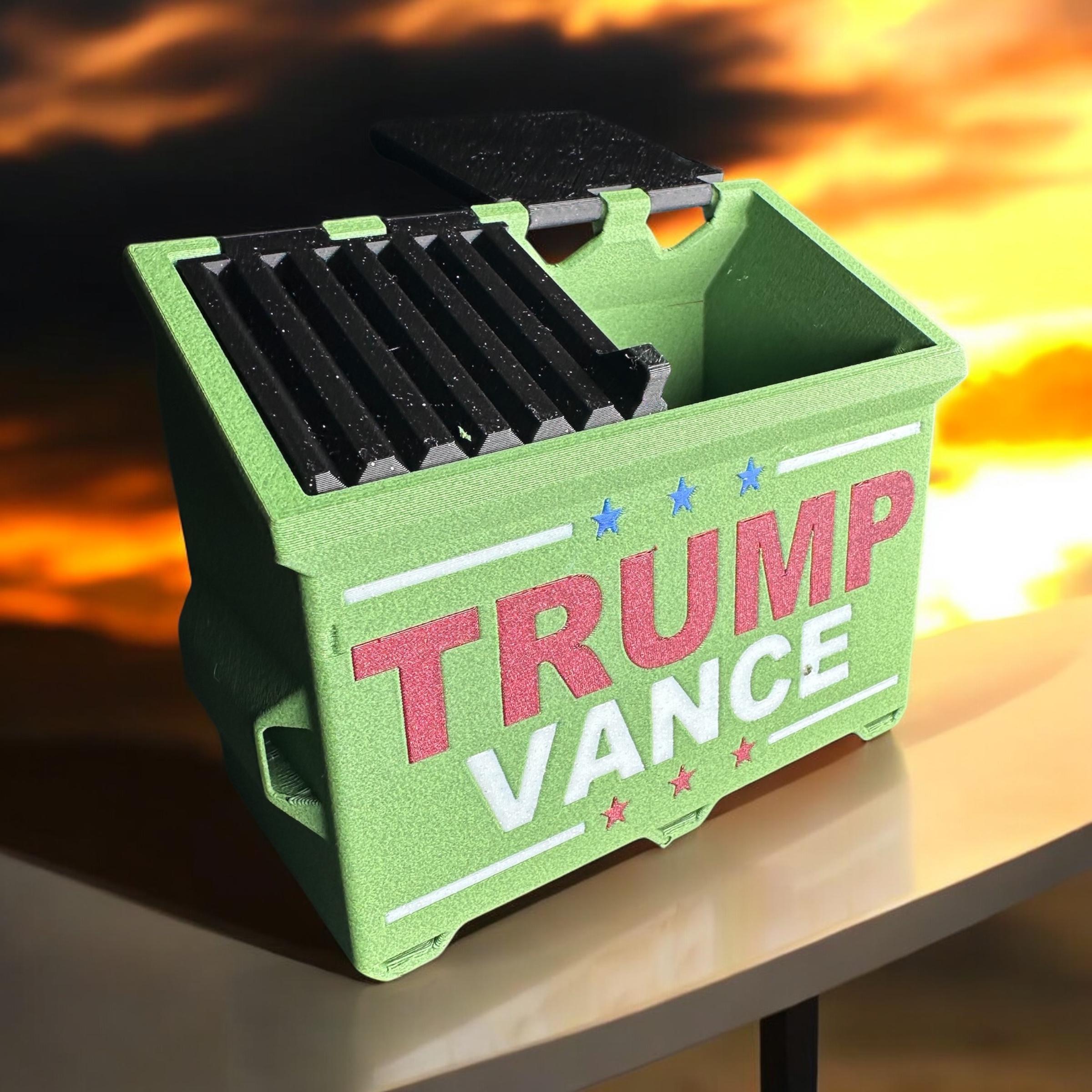 The TRUMPSTER Realistic, ballot box, dumpster with moving lid, functional desk, print 3d model