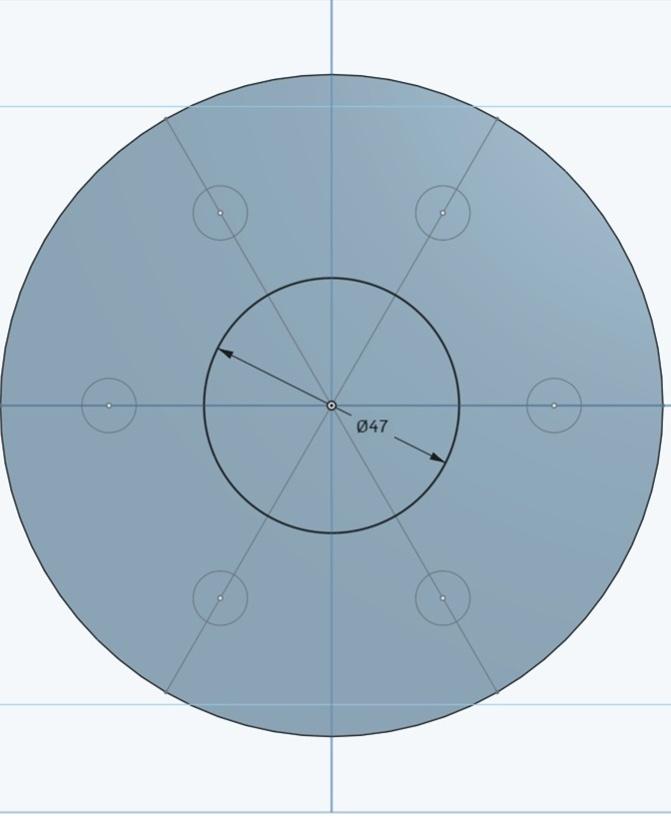 Générateur triphasé - Voici ci-joint les dimensions utiles à la réalisation de notre "Porte bobine", voici l'esquisse 3

-Diamètre du cercle: 47mm (Taille de notre roulement  - 3d model