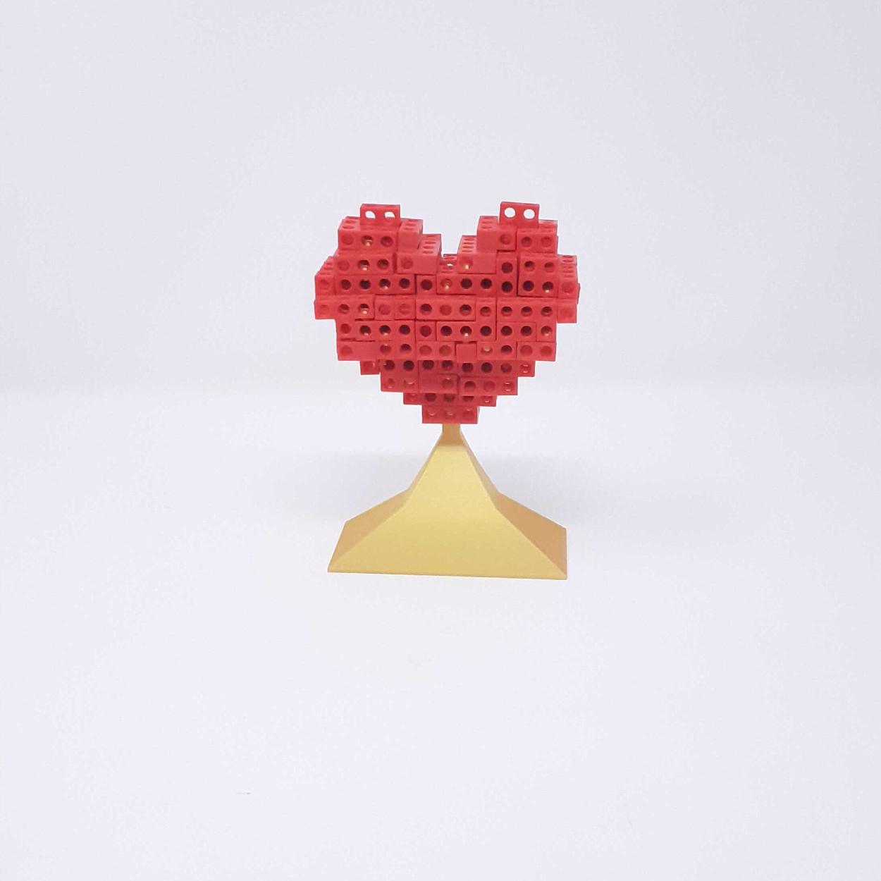 Heart shaped Tetris puzzle with a stand 3d model