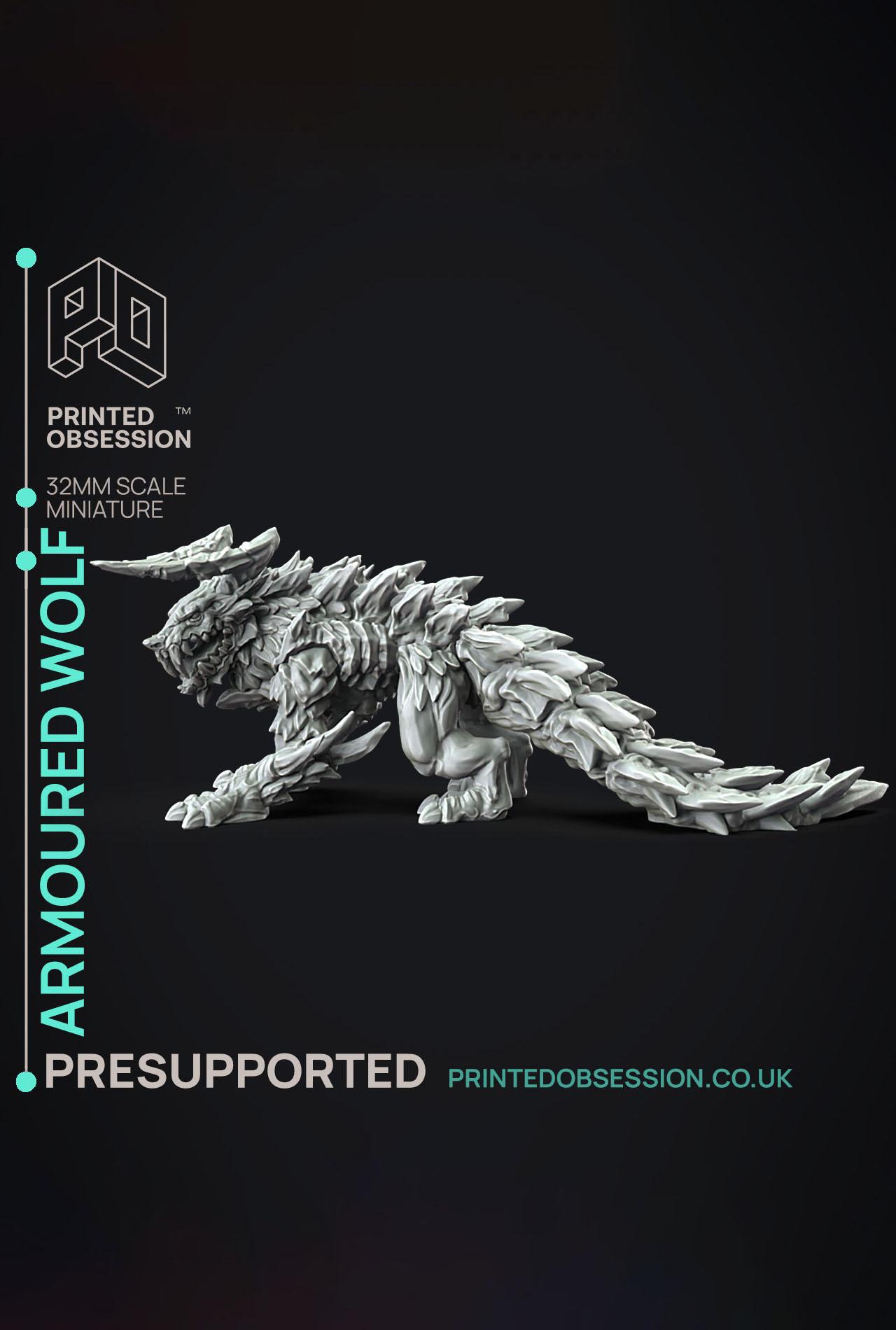 Armoured Wolf - Hunting Party - PRESUPPORTED - Illustrated and Stats - 32mm scale			 3d model