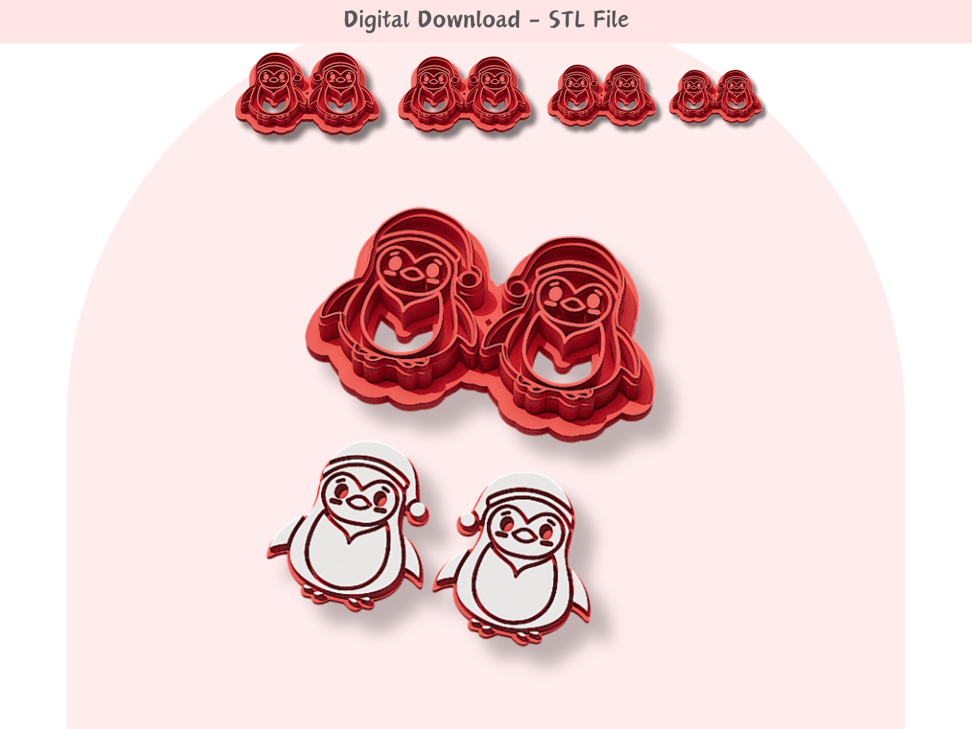 Christmas Penguin Clay Cutter for Polymer Clay | Digital STL File | Clay Tools | 4 Sizes Christmas C 3d model