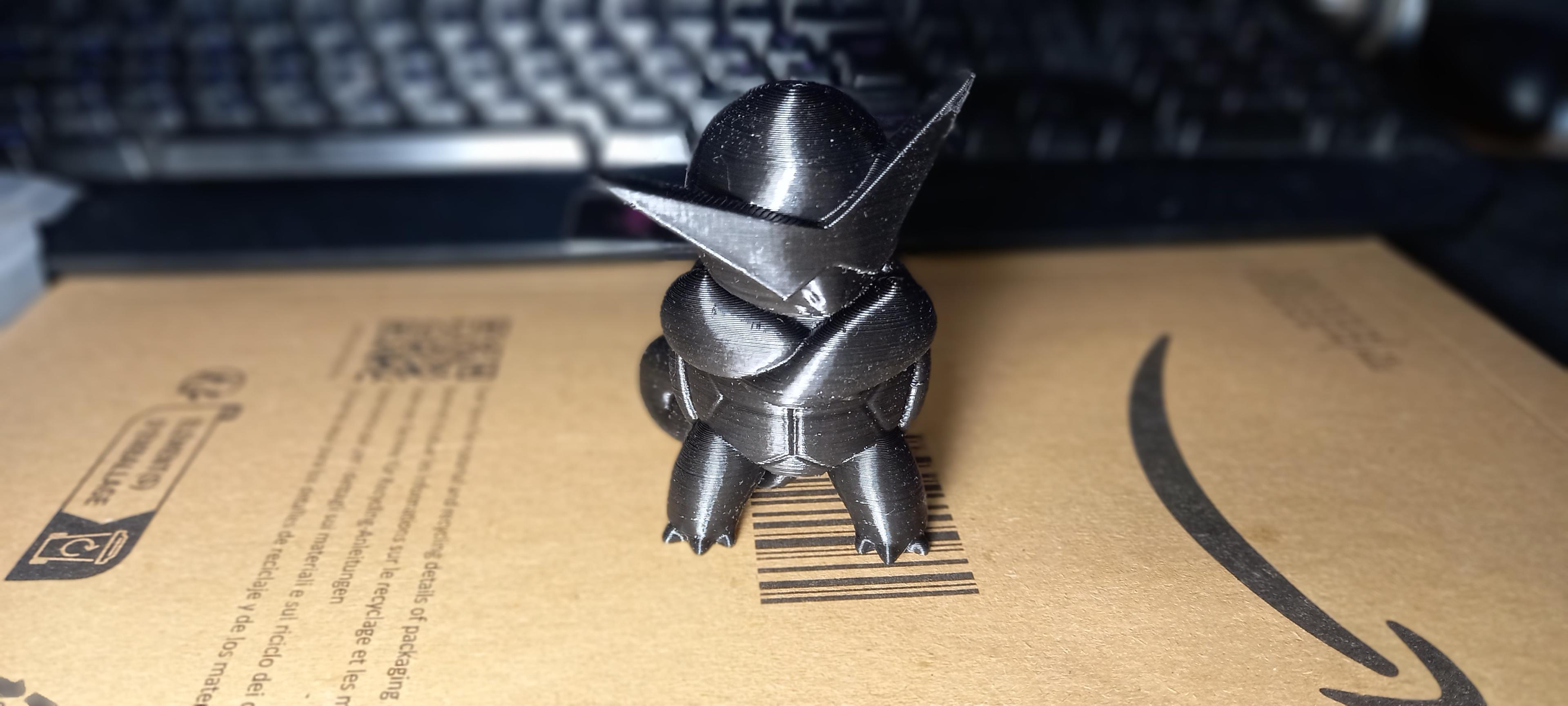 Squirtle with Shades  - Lh: .2mm.
Some support hickups in first layer and under belly (had to print twice and probbably my own mistakes) otherwise awsome to print - 3d model
