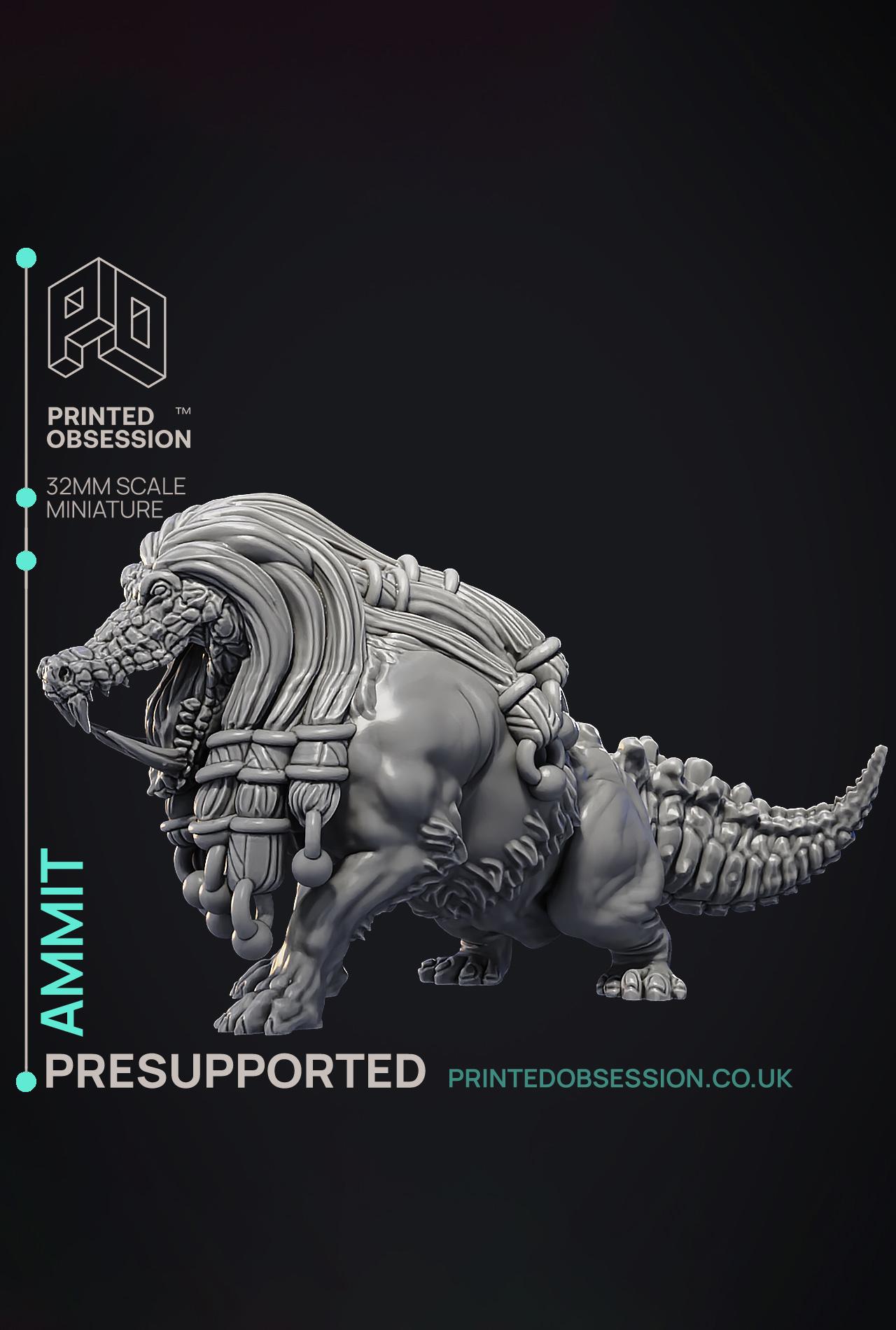 Ammit - Devourer of Hearts - Court of Anubis - PRESUPPORTED - Illustrated and Stats - 32mm scale 3d model