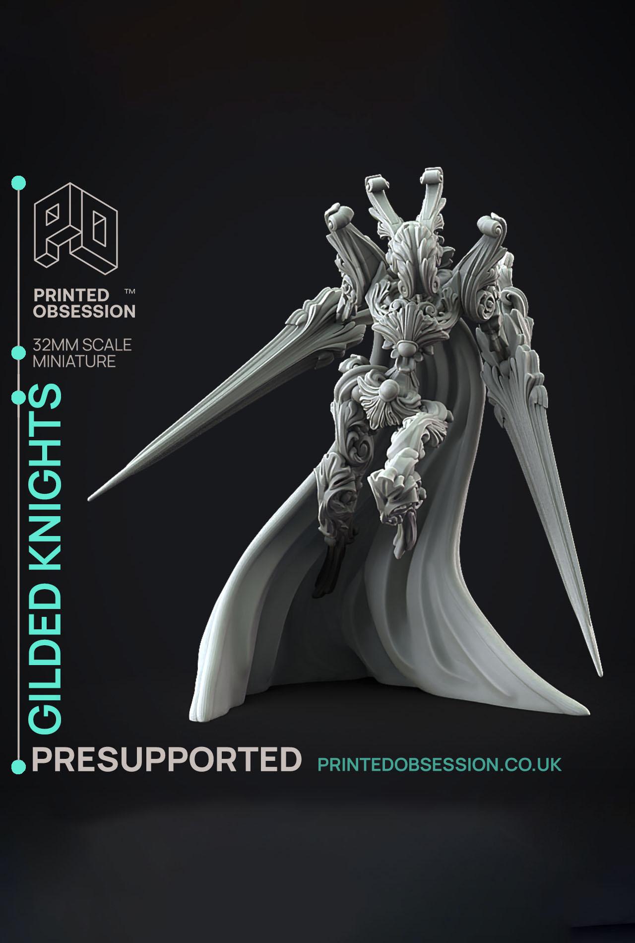 Guilded Knight - Flesh of Gold - PRESUPPORTED - Illustrated and Stats - 32mm scale			 3d model