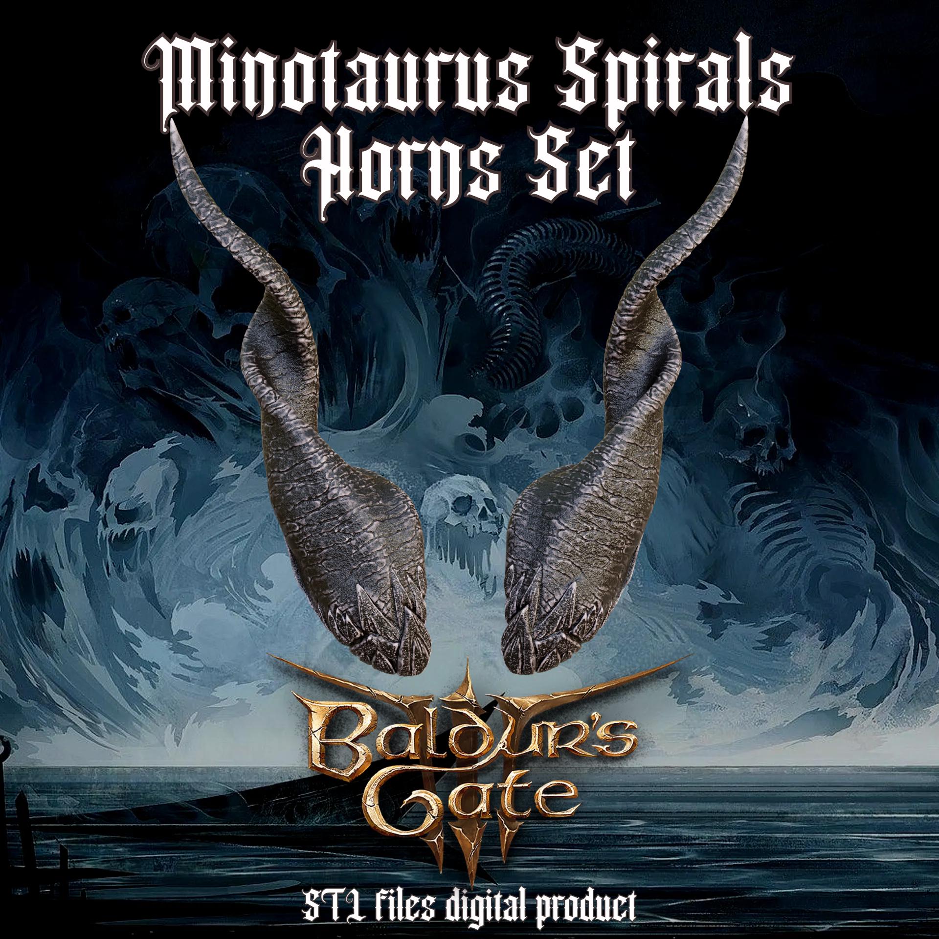 FANTASY MINOTAURUS SPIRAL HORNS SET BALDURS GATE 3 3d model