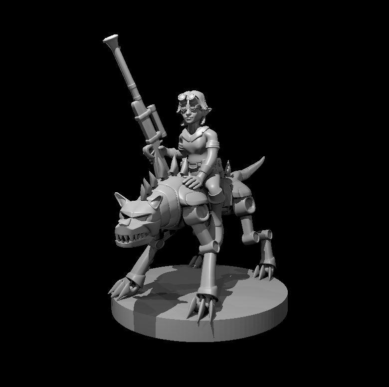 Female Gnome Artificer with Iron Defense Mount - Female Gnome Artificer with Iron Defense Mount - 3d model render - D&D - 3d model