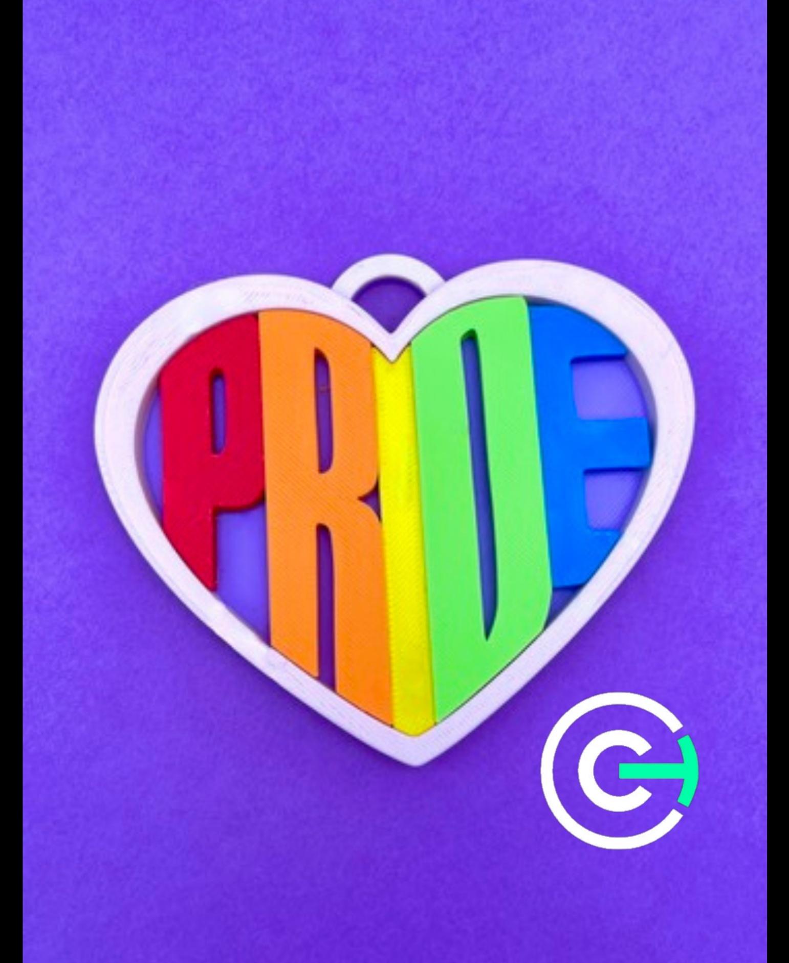 Pride Heart Keychain (+MMU 3mf) - Proud to be an Ally! Polymaker Lava Red, Sunrise Orange, Silk Yellow, Summer Green, Azure Blue, Pastel Periwinkle and Candy Pink - 3d model