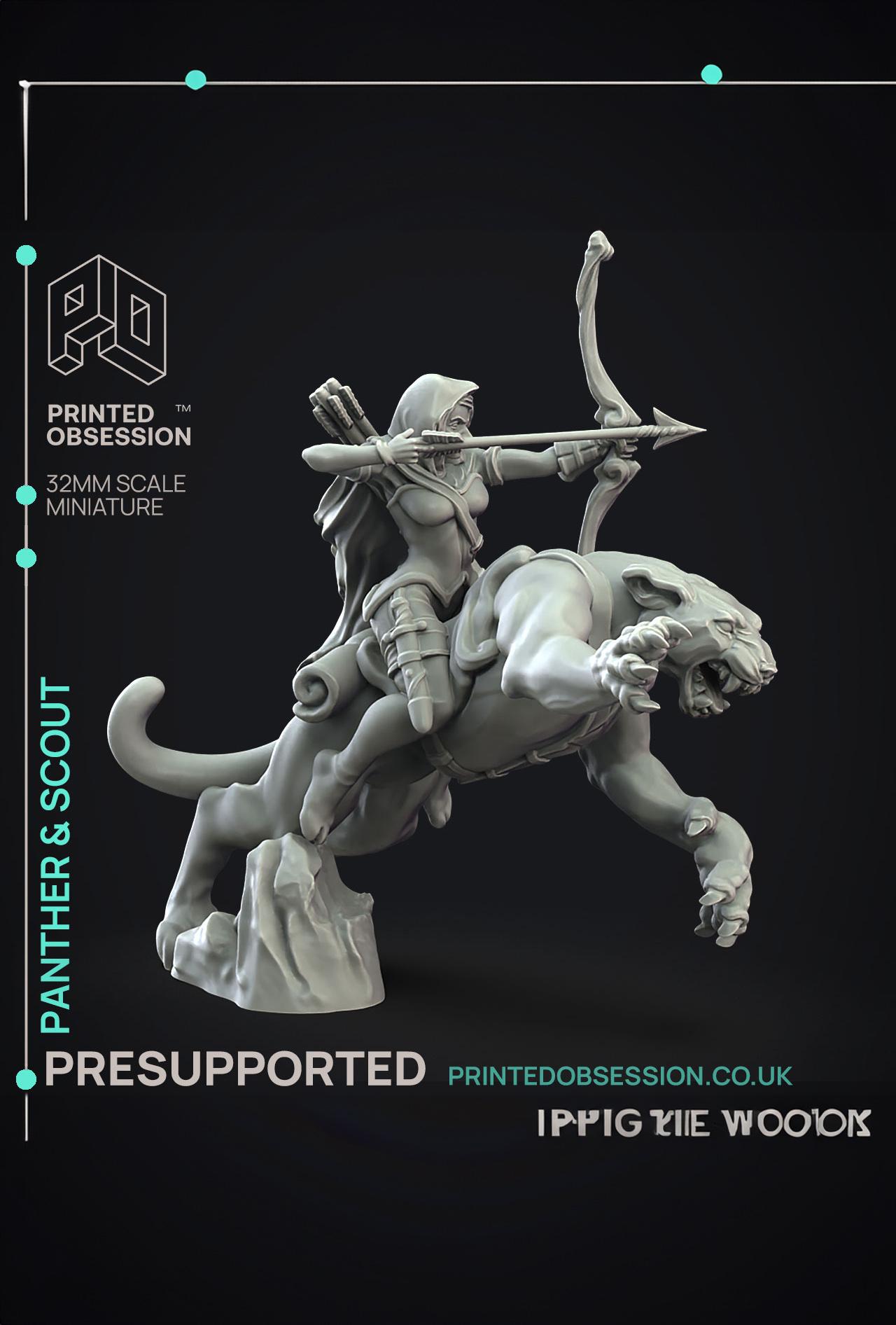 Panther & Scout - Elf and Familar - 4 Models - PRESUPPORTED - 32mm Scale  3d model