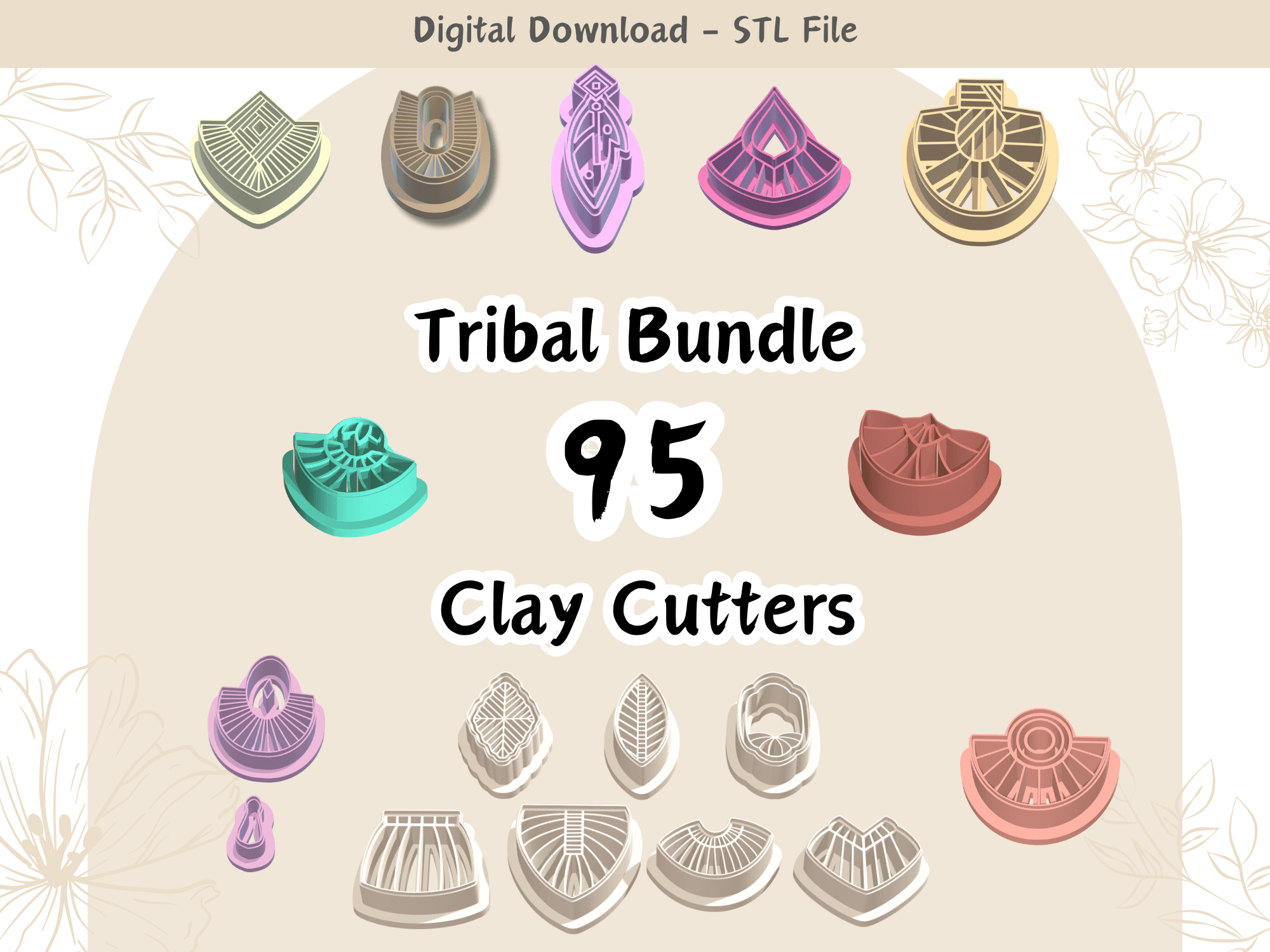 16 Tribal Style Earrings Clay Cutter Bundle Digital STL File for Polymer Clay | 95 Clay Cutters 3d model