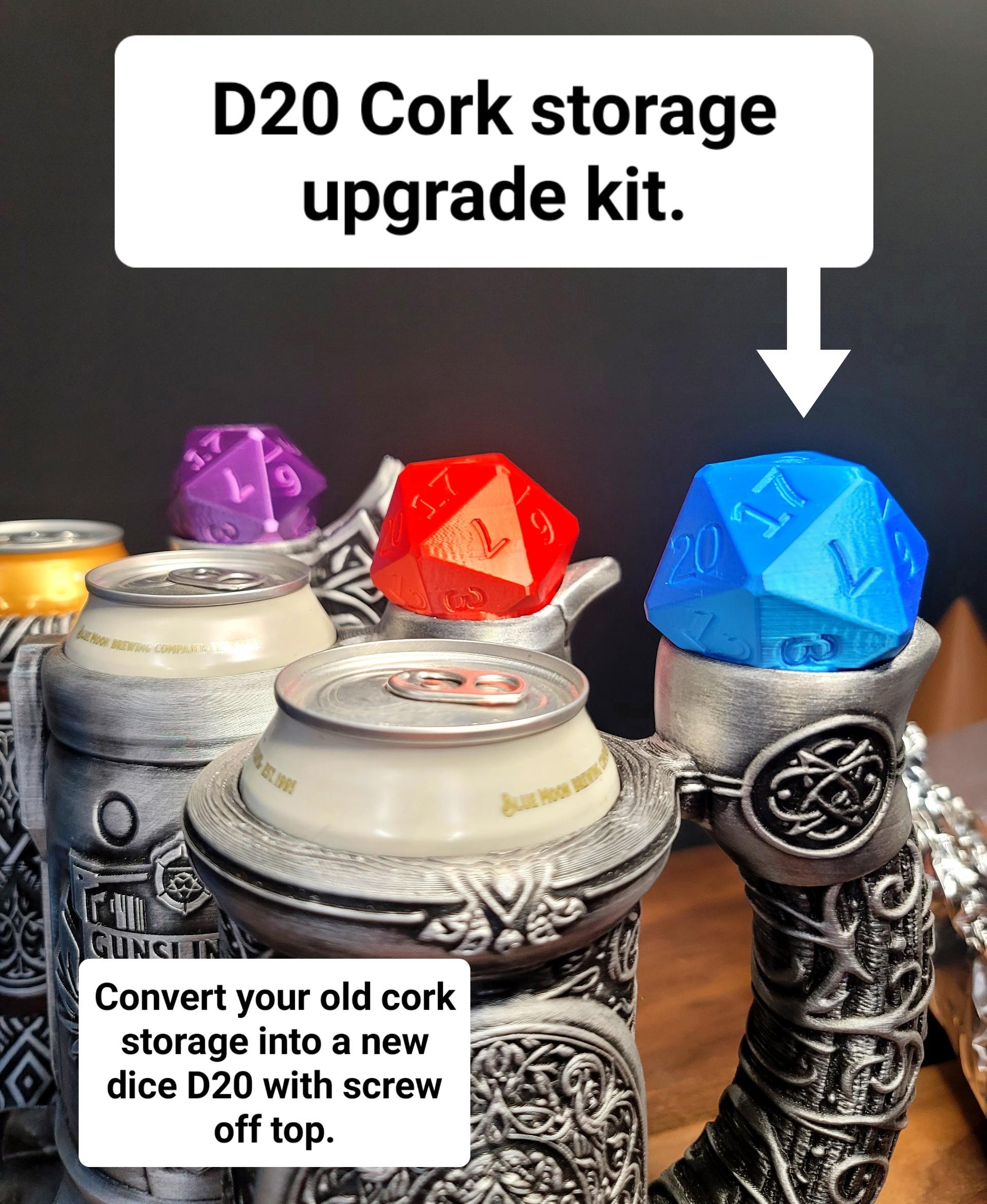 Dice storage screw top D20 cork conversion kit 3d model