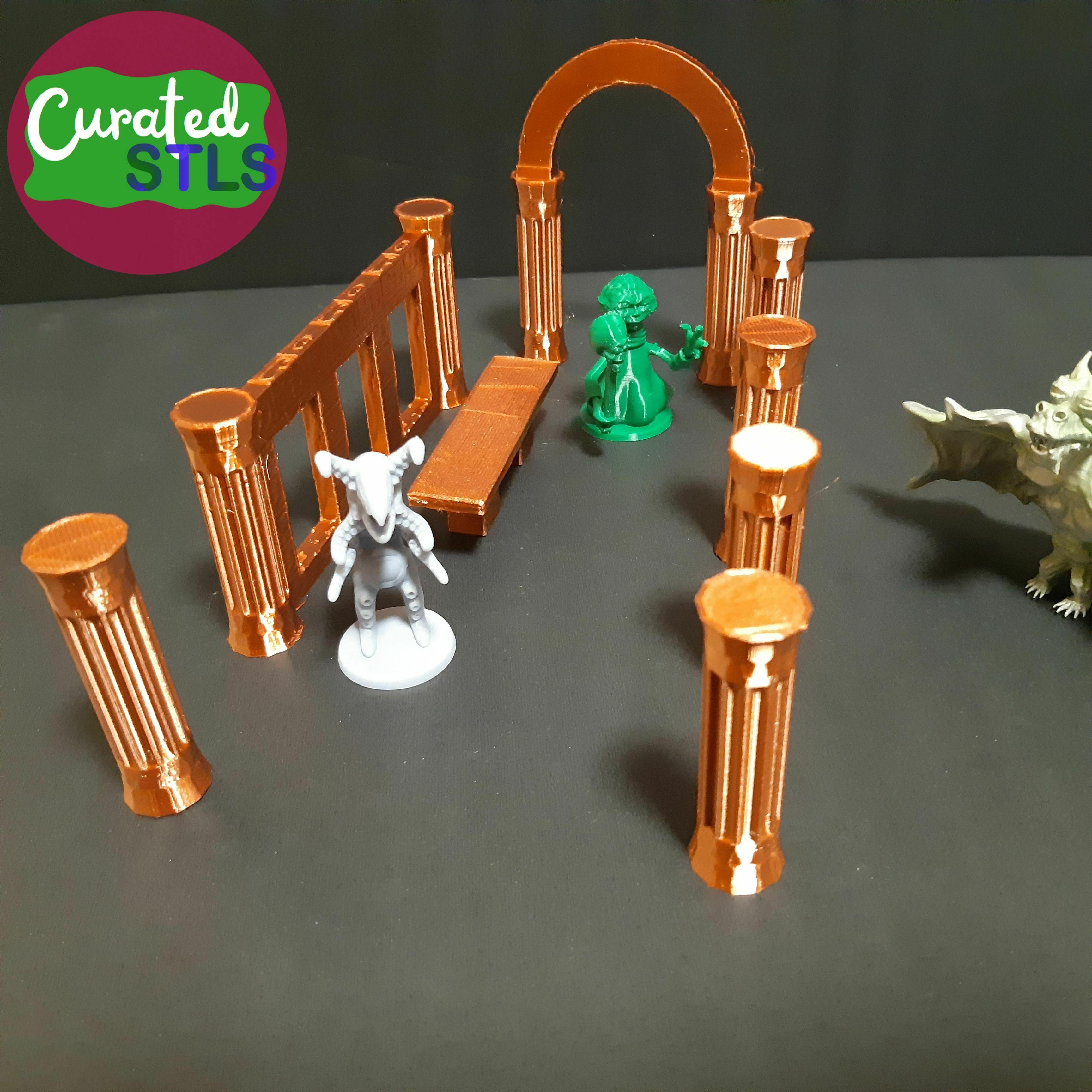 MARBLE PILLARS AND WALL TERRAIN SET FOR TTRPG TABLETOP GAMING  3d model