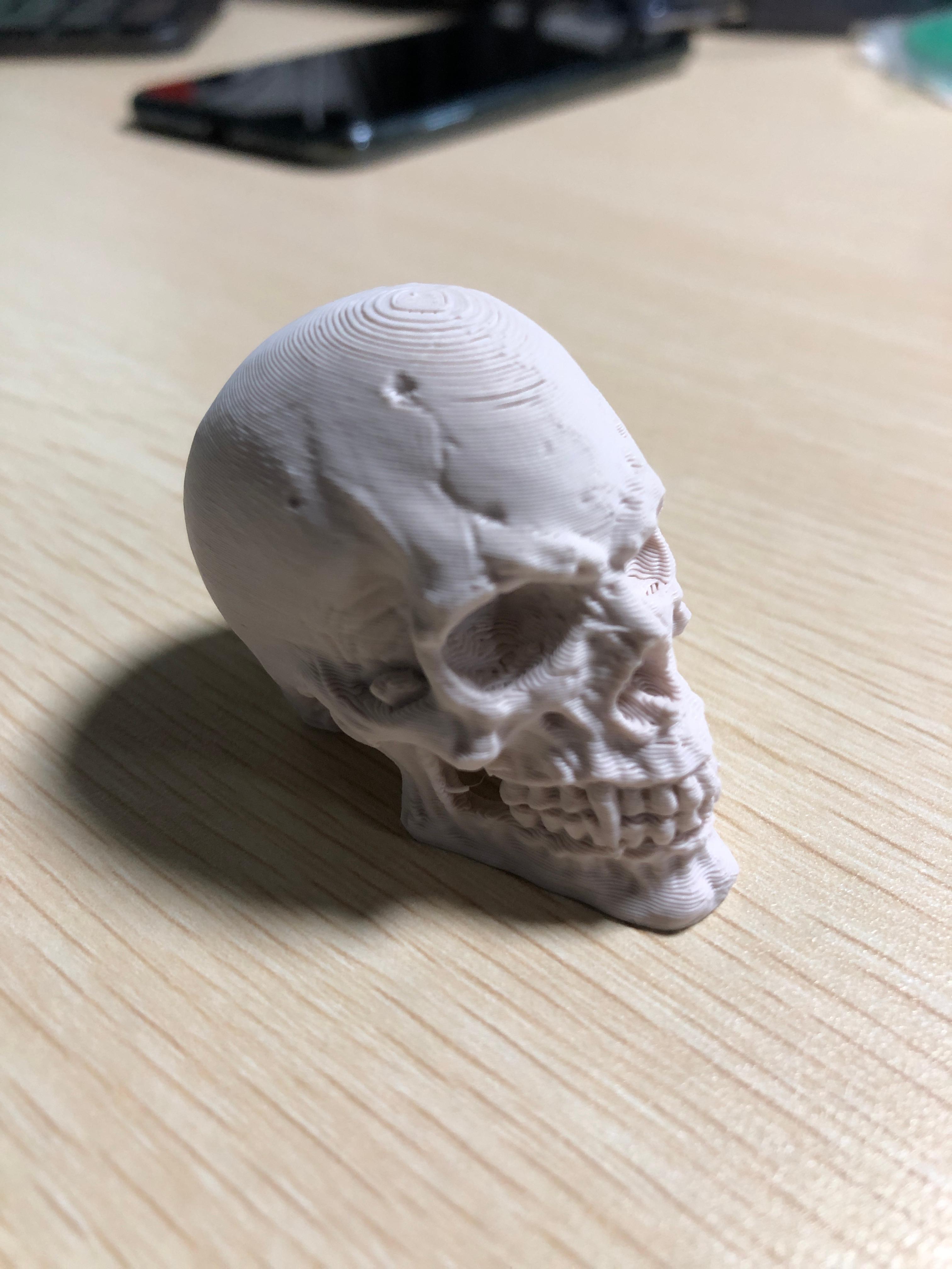 Vampire Skull  - 50% print size. I'm still tuning my slice to remove the swirl on top. The detail is amazing! Very well done PrintedObsession. This took a little under 2 hours to print. - 3d model
