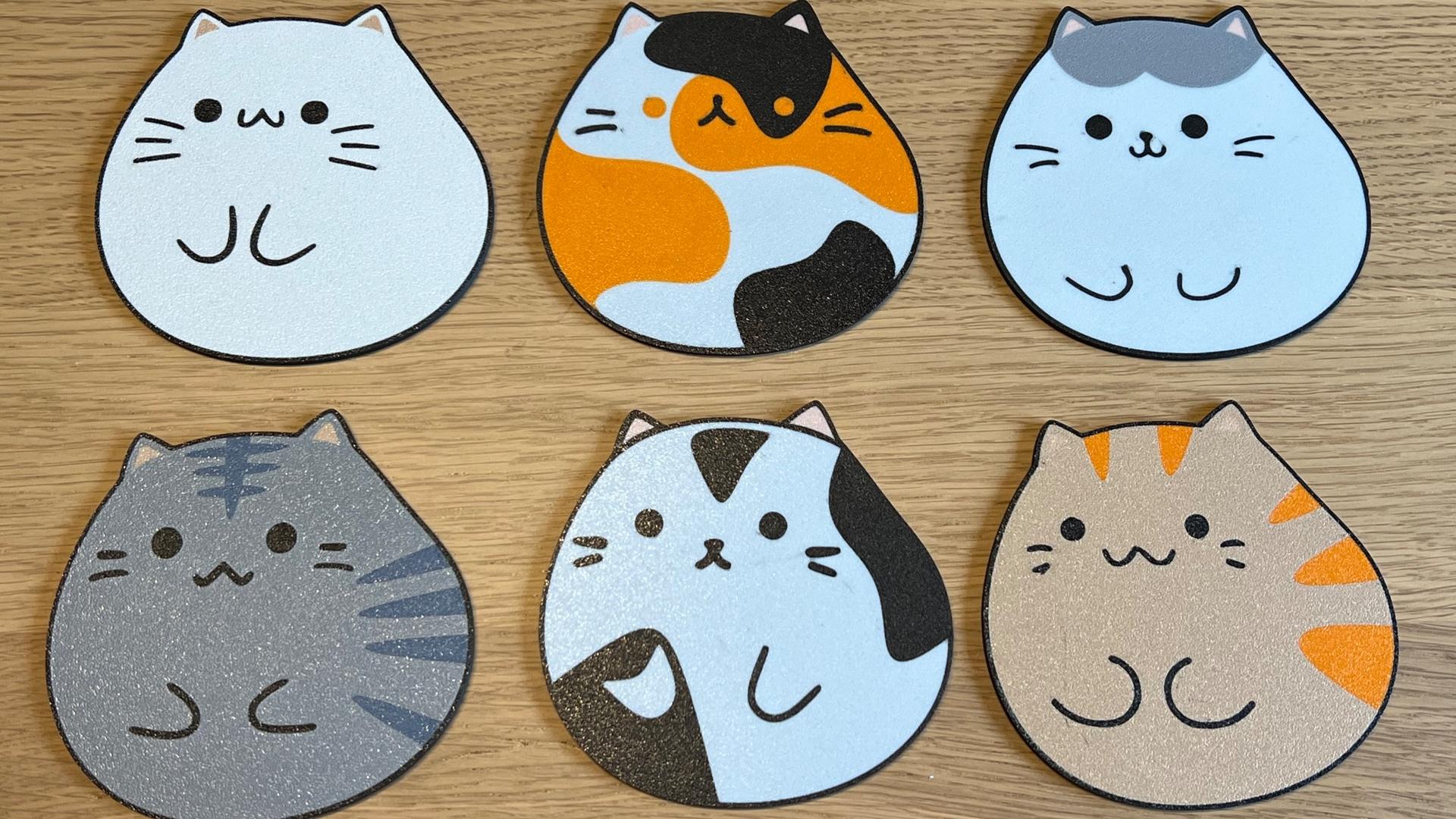 Chubby cats coasters for BambuLab A1 mini 3d model