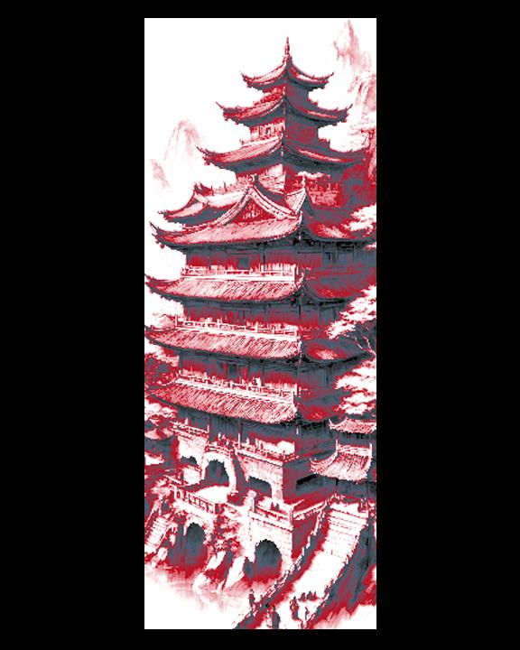 Fantasy view of Asian Mountain Temples in Red and Greys - Set of 3 Bookmarks 3d model