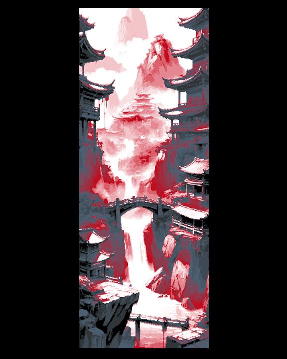 Fantasy view of Asian Mountain Temples in Red and Greys - Set of 3 Bookmarks 3d model
