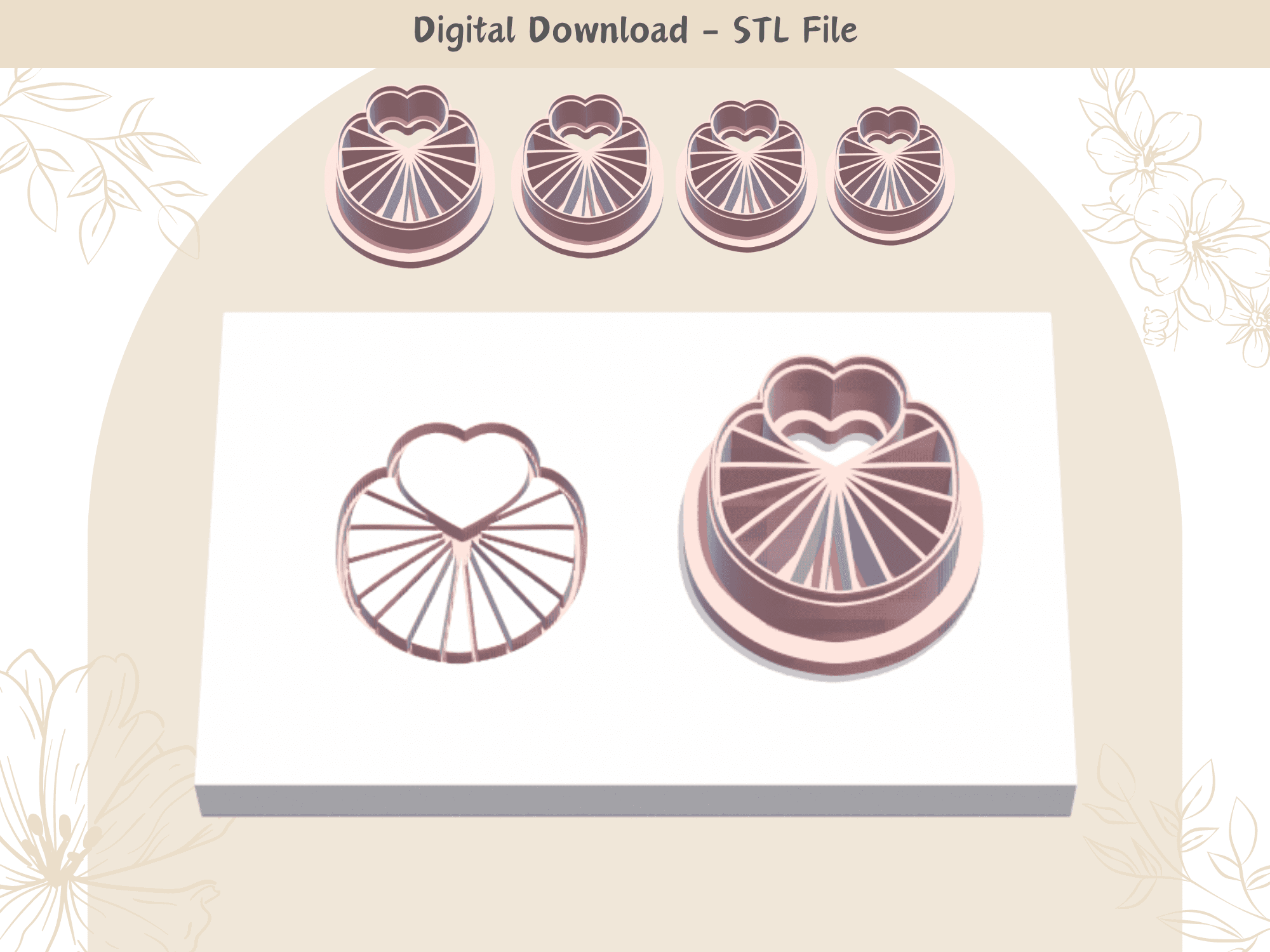 Abstract Earrings Shape 02 Clay Cutter for Polymer Clay | Digital STL File | Clay Tools | 4 Sizes Su 3d model