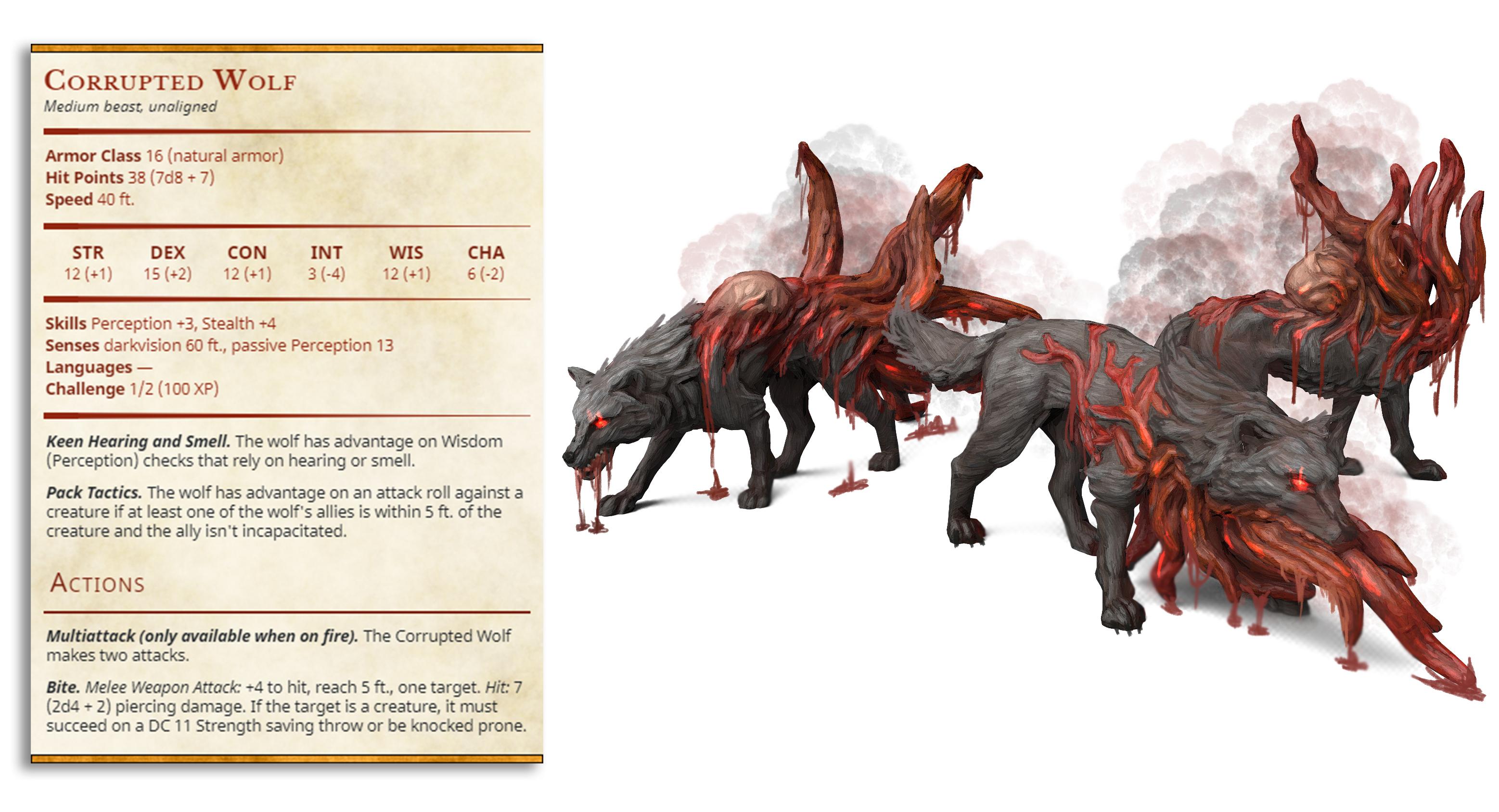 Corrupted Wolf - The Mists of Change - PRESUPPORTED - Illustrated and Stats - 32mm scale			 3d model