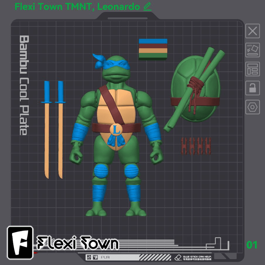 Flexi Print-in-Place Teenage Mutant Ninja Turtles, Leonardo 3d model