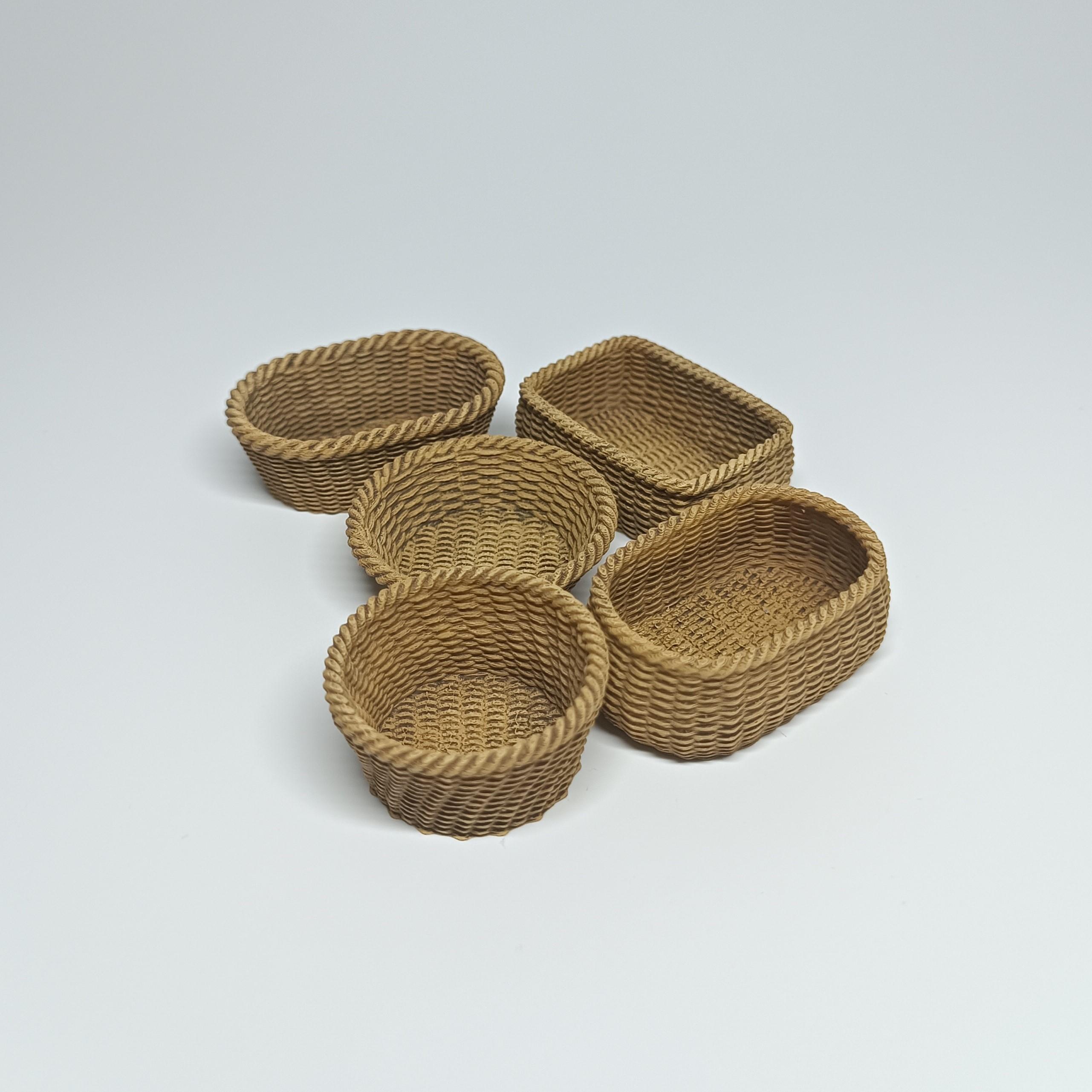 1/12 Scale Wicker Basket STL Set (Set of 5 Miniature Basket) for Dollhouses and Miniature Projects   3d model