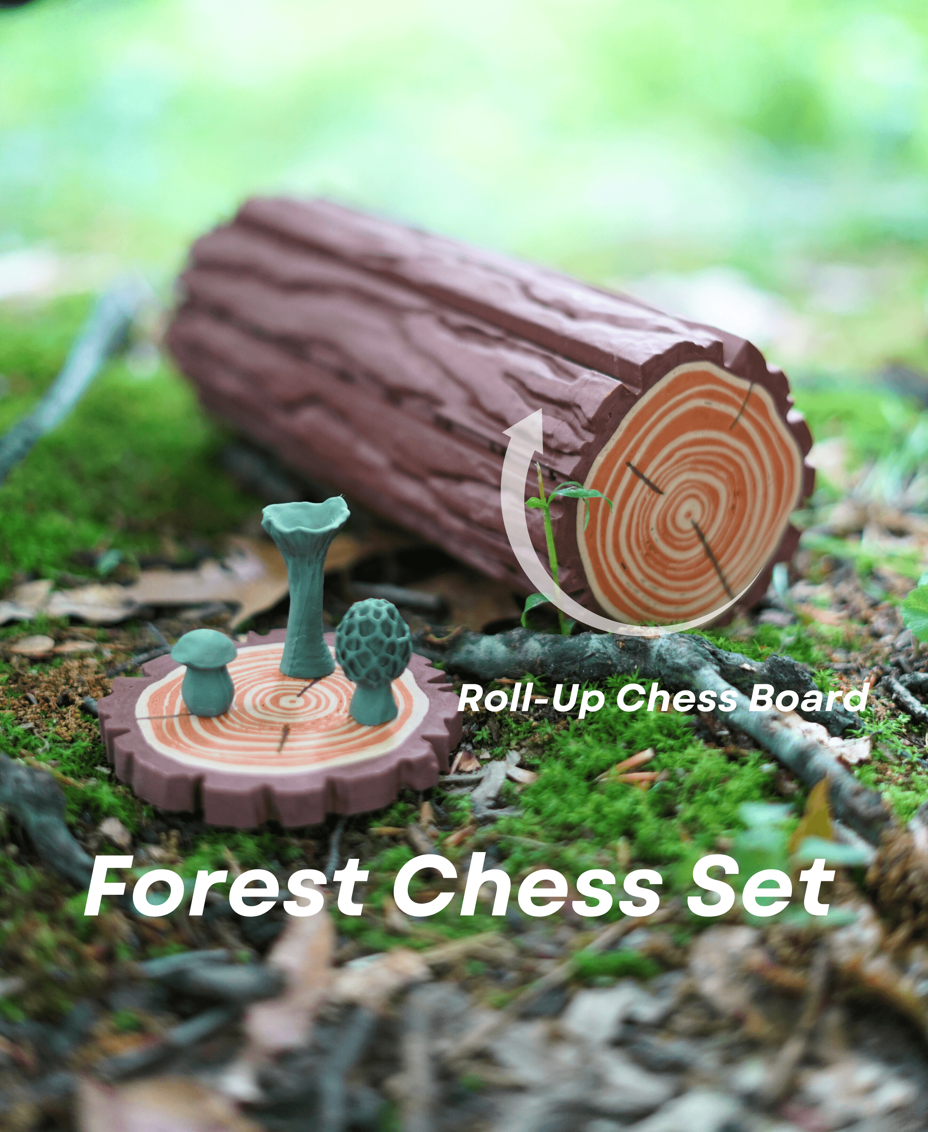 Forest Chess Set - Log and Mushroom Chess Board 3d model