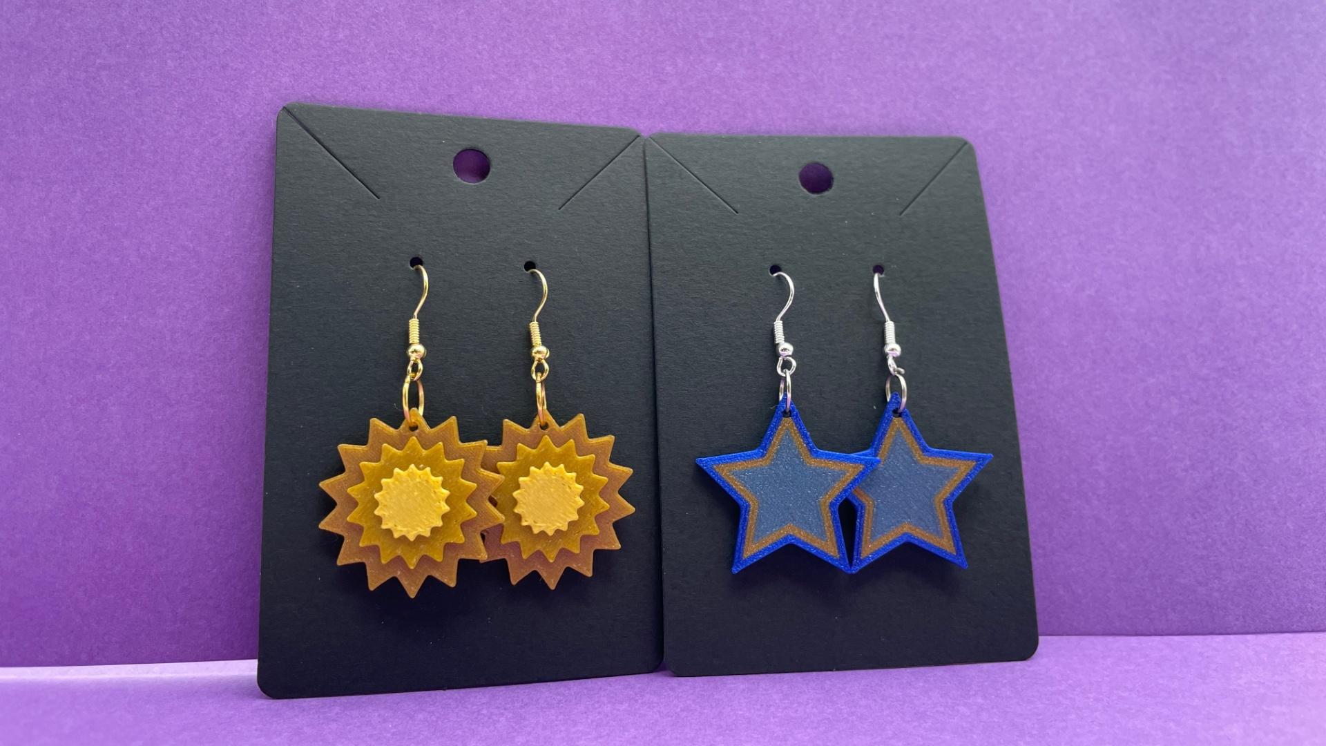 Star and Sun 3D Printed Earrings 3d model