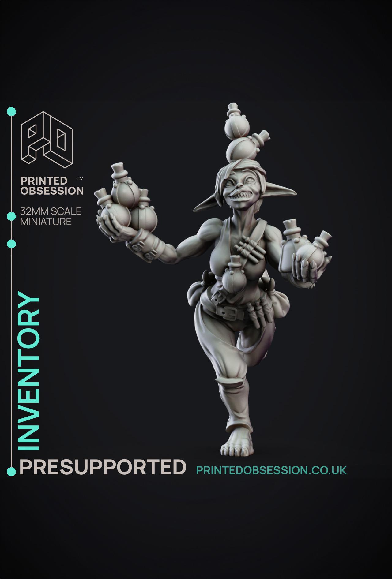 Deliveries - Goblin Anarchist - Potion Thrower - PRESUPPORTED - 32mm scale  3d model