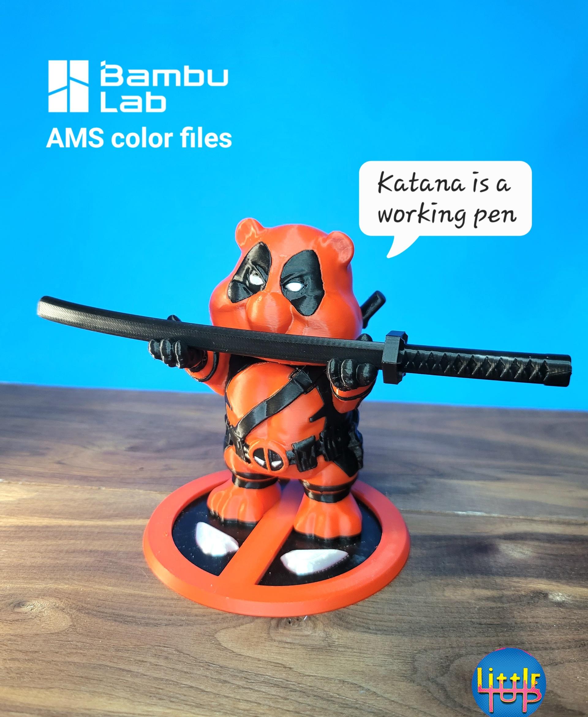 Deadpool bear with katana pen holder  3d model
